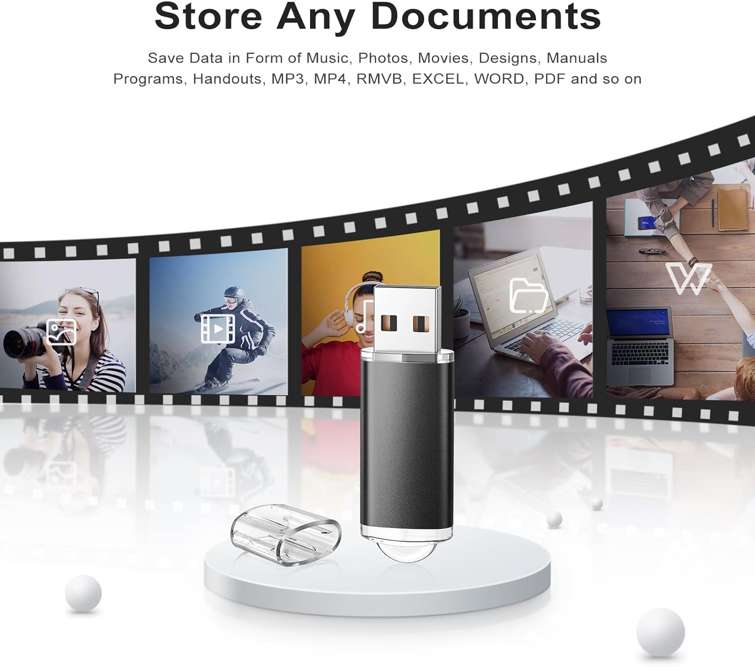 TOPESEL 5 Pack 32GB USB 2.0 Flash Drive Memory Stick Thumb Drives (5 Mixed Colors: Black Blue Green Red Silver) image number 2