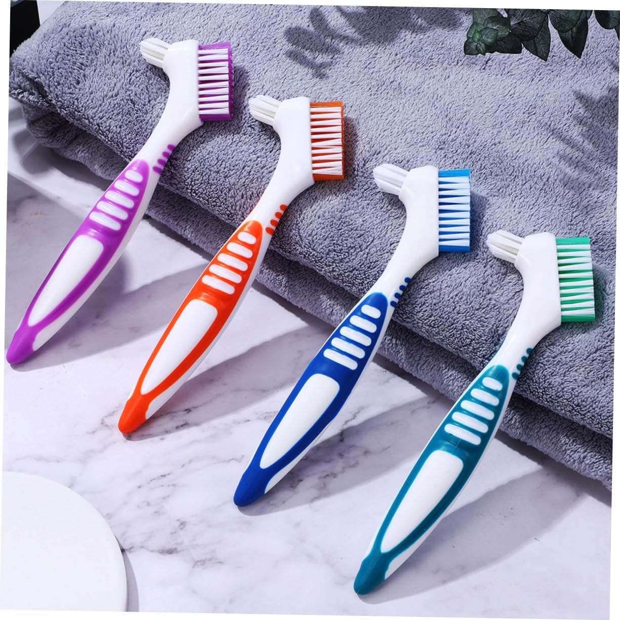 PENIKOKO 8Pcs Double-Sided Denture Cleaning Brushes for Braces and Soft Toothbrush in Blue Green Purple Orange Portable Travel Oral Hygiene Tool image number 2