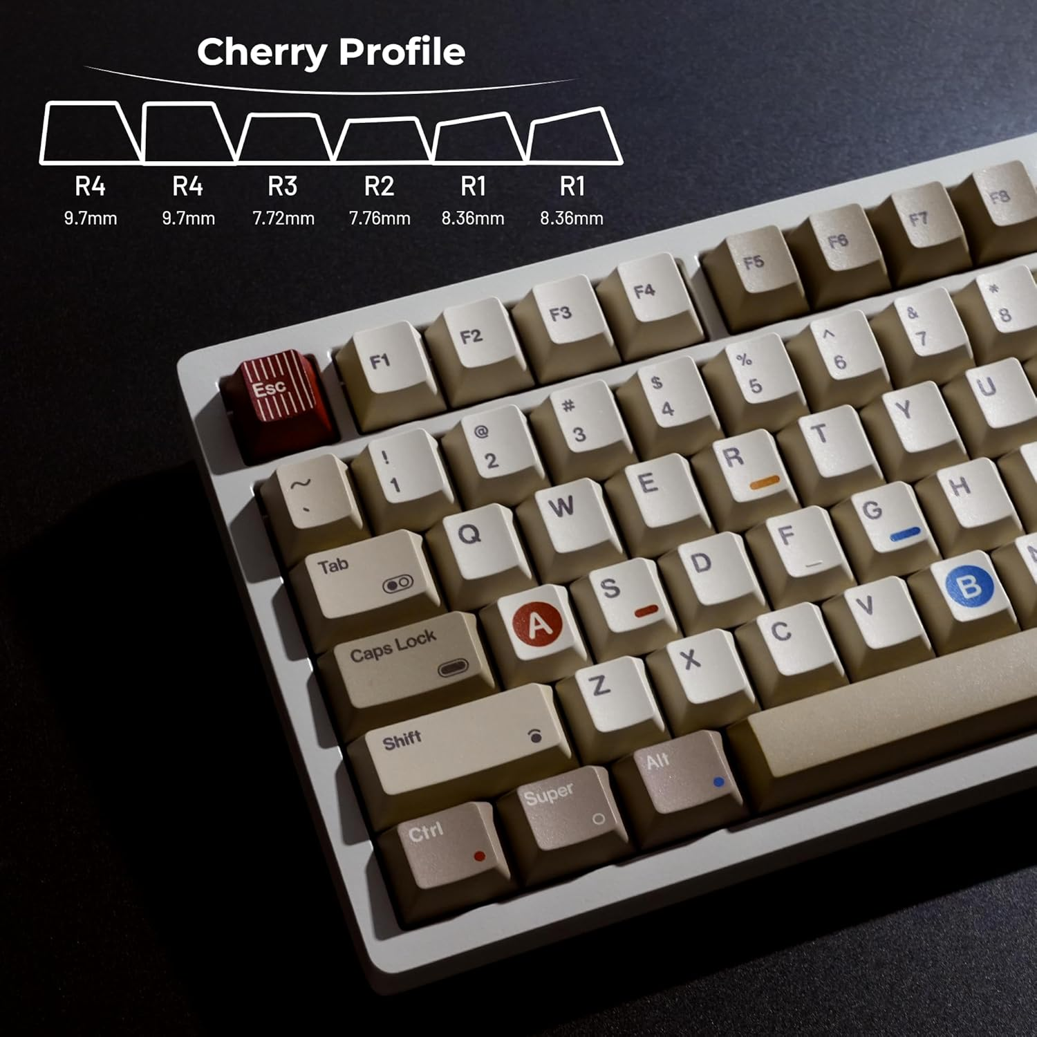 OHY PBT Keycaps, XVX Retro Keycaps 75 Percent, Dye-Sublimation, Cherry Profile Most 65% 75% 100% Cherry MX Switches Mechanical Keyboard, Retro Grey