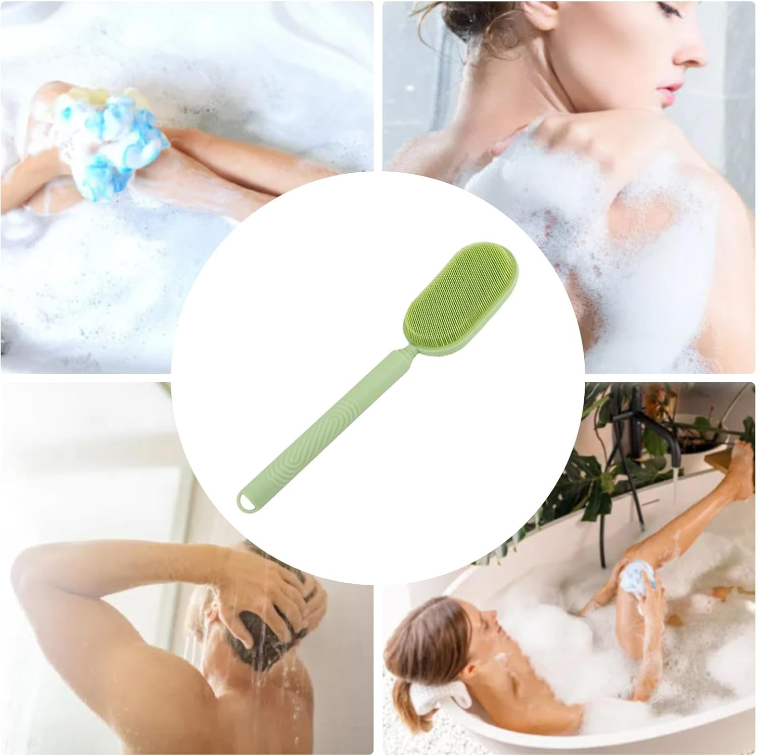 Shower Back Scrubber | Silicone Bath Cleaning Supplies - Body Bath Brush Massage Tools - for Cleaning Men Women Kids Bathing Showering Home Dorm Travel Hotel Apartment - Black image number 6