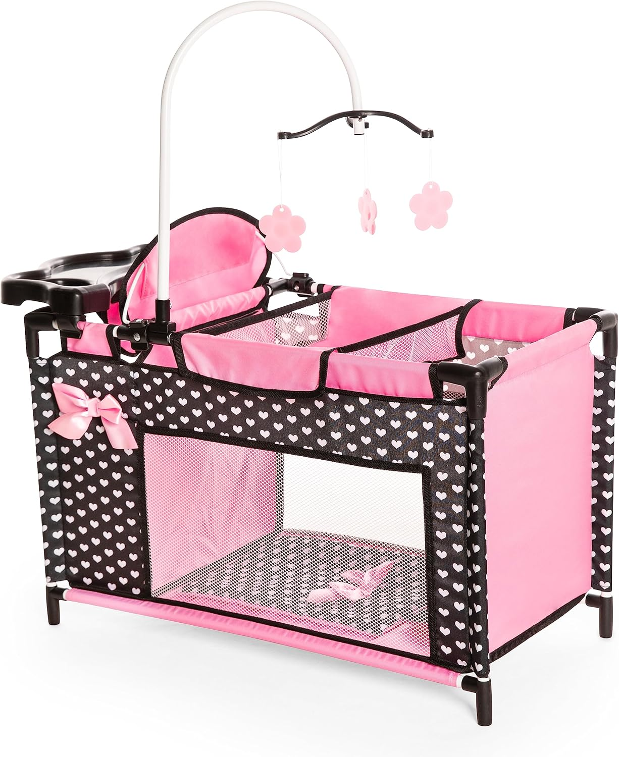 Bayer Design 62660AA Doll'S Bed with Cupboard, Seat, Mobile, Shelf, Duvet, Cushion, Black, Pink image number 6