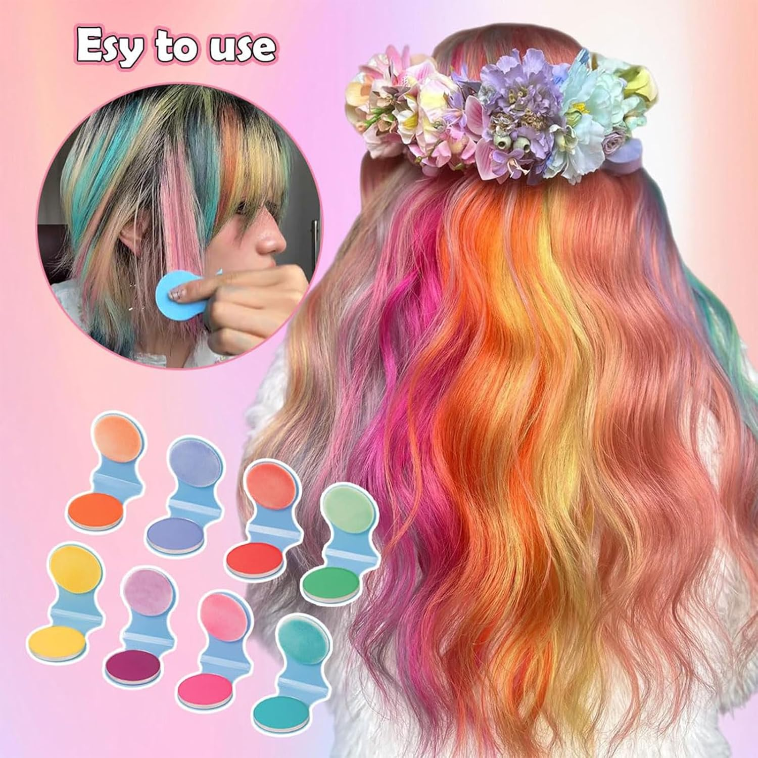 Yeanifeana 8 Colors Hair Chalk Set, Temporary Washable Hair Color Makeup, Non-Staining & Easy to Wash off Hair Dye for Halloween, Christmas, Cosplay & Theme Parties