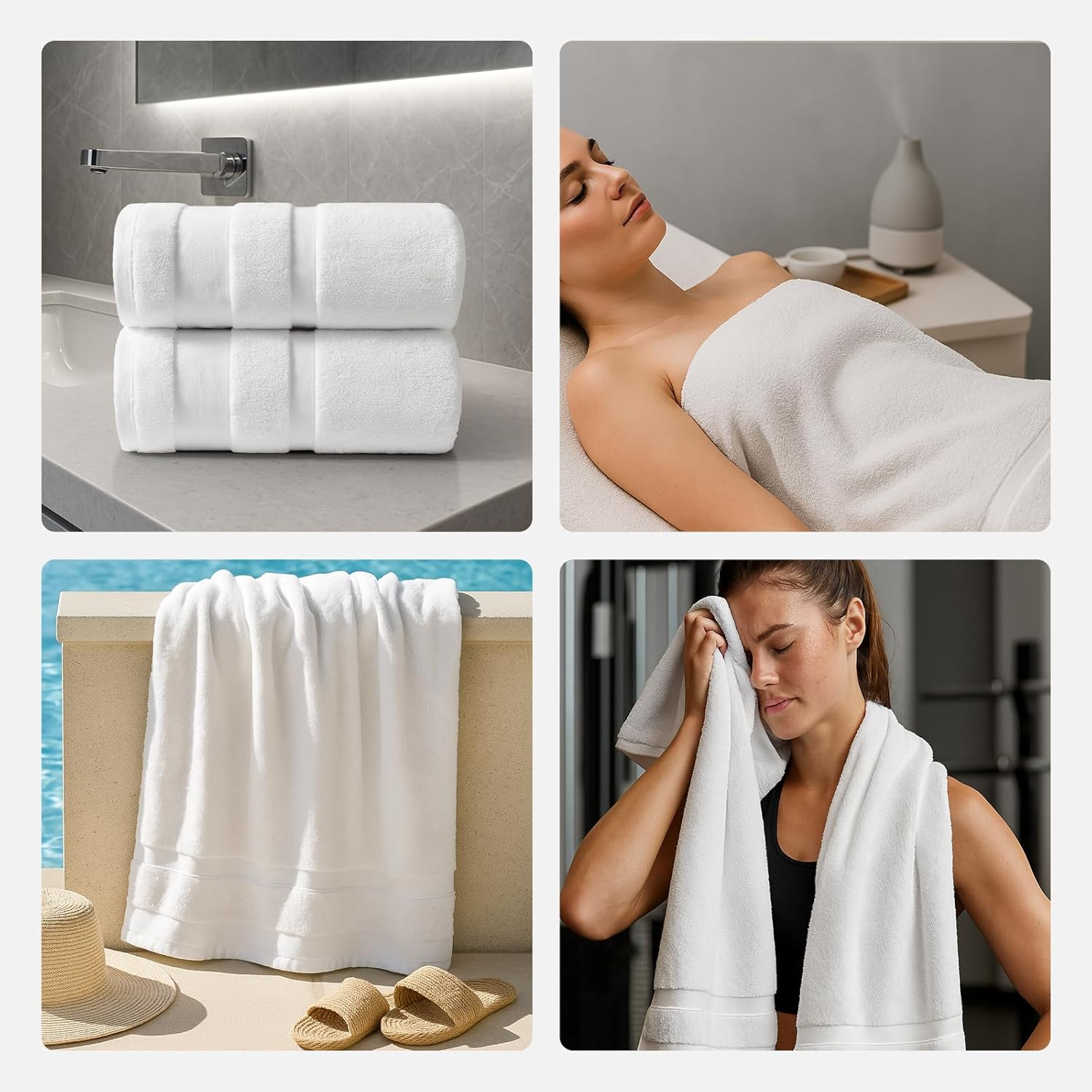 REDKISS 100% Cotton Bath Towels Set of 2, Extra Large Bath Sheets 35 X 70 Inches, 800 GSM, Quick Dry, Ultra Soft & Super Absorbent Bathroom Towel Sets for Bathroom, Gym, Spa, Pool & Hotel, White image number 6