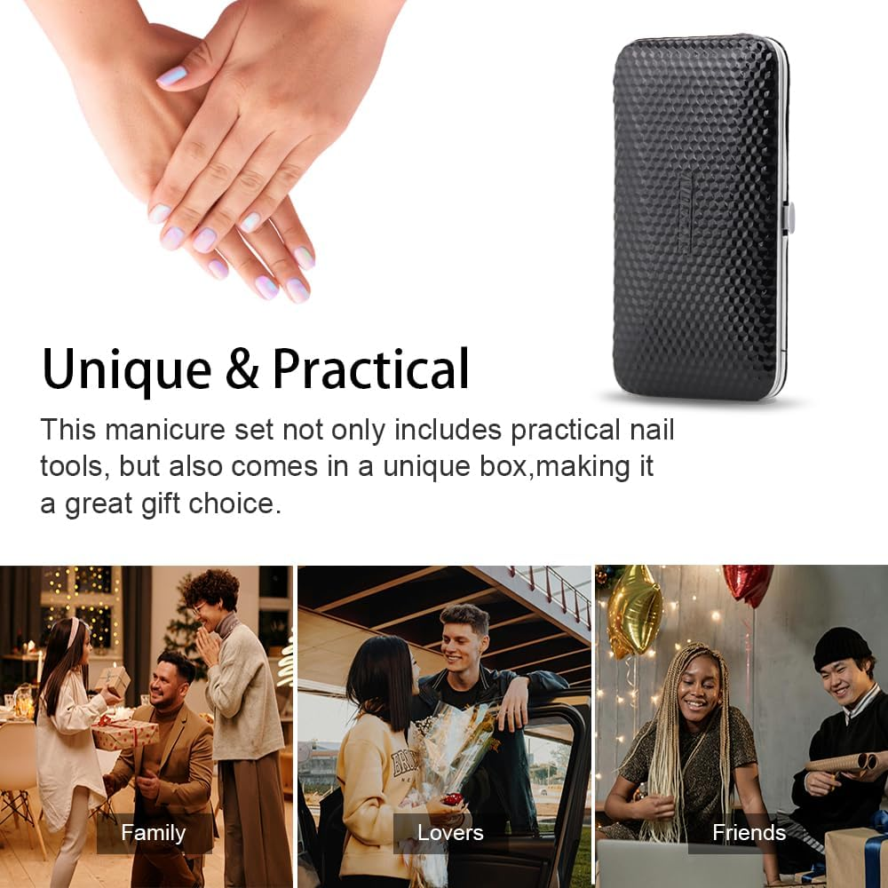 ZIZZON Manicure, Pedicure Kit, Nail Clippers Set of 12Pcs, Professional Grooming Kit, Nail Tools with Luxurious Travel Case Black - Black image number 5
