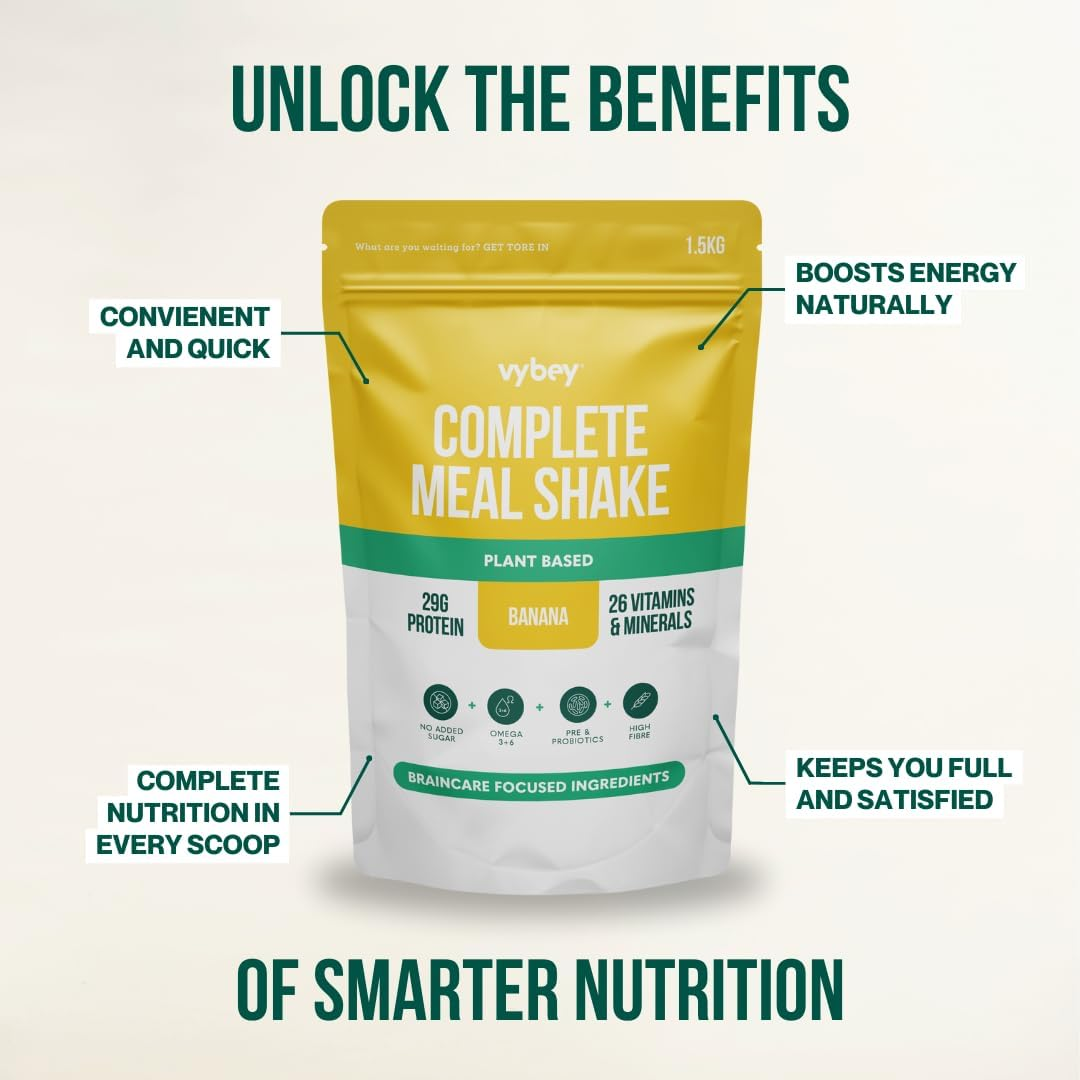 Vybey&reg; Protein-Rich Nootropic Complete Meal Replacement | Plant Protein Based | 29G Protein | 26 Vitamins & Minerals | 100% Real Food | Banana Flavour image number 2