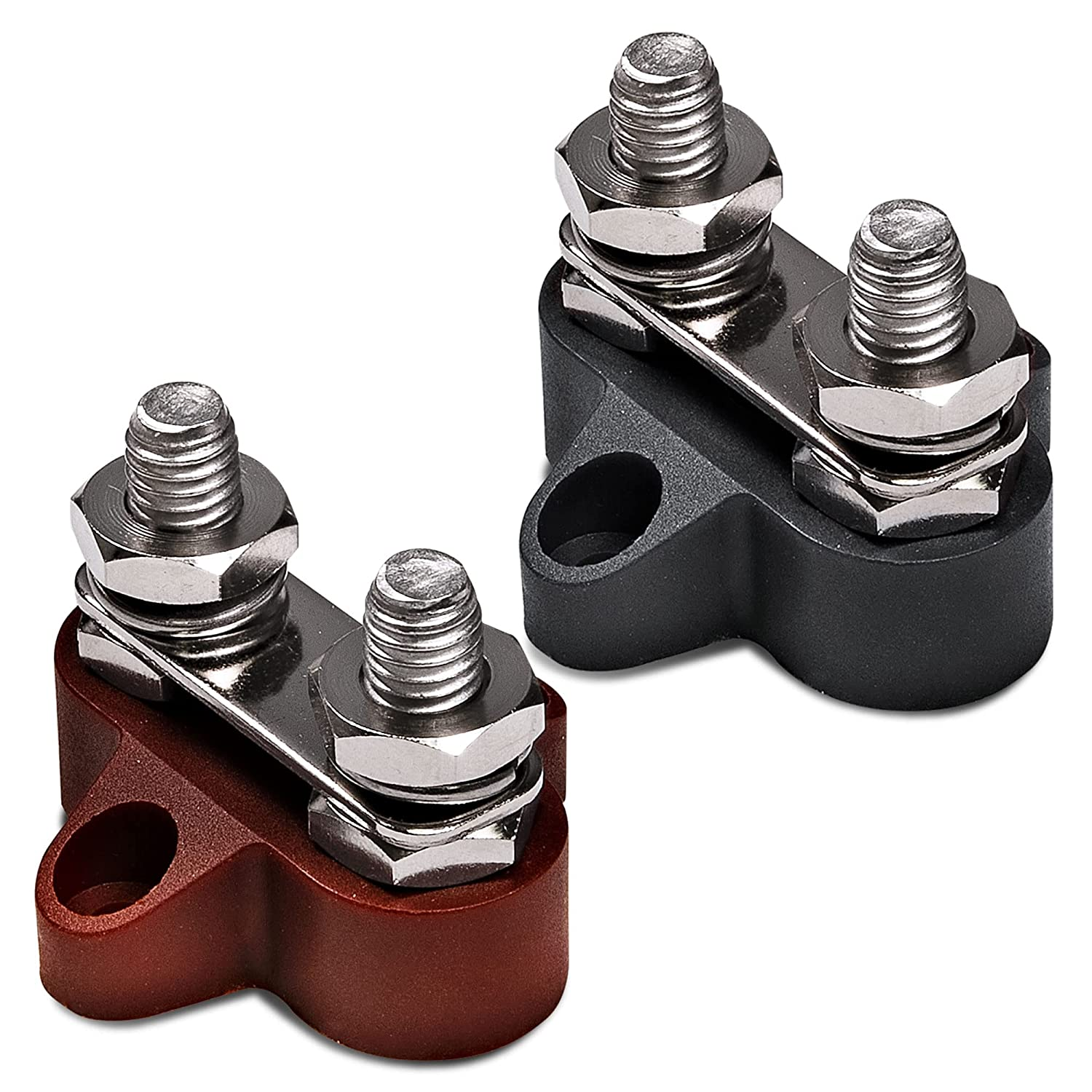 Battery Power Distribution Terminal Block Set [M8 Dual Studs W/Bus Bar] [Max 48V DC 80 Amp] Positive/Ground Insulated Junction Post for Auto Marine Car Trailer RV Boat - Black + Red image number 1