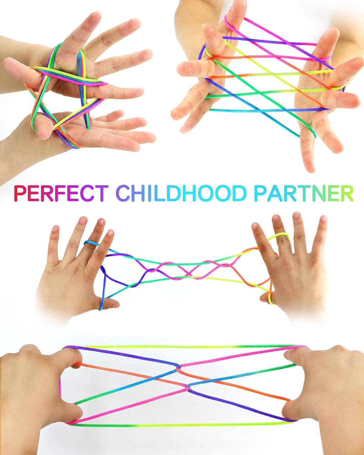 SONGTIY 6PCS Cats Cradle String, 65 Inch Long Rainbow Colourful Finger Rope, Chinese Finger String Games Toy for Kids, Adults, Children'S Day, with a Sand Painting, Rainbow image number 6