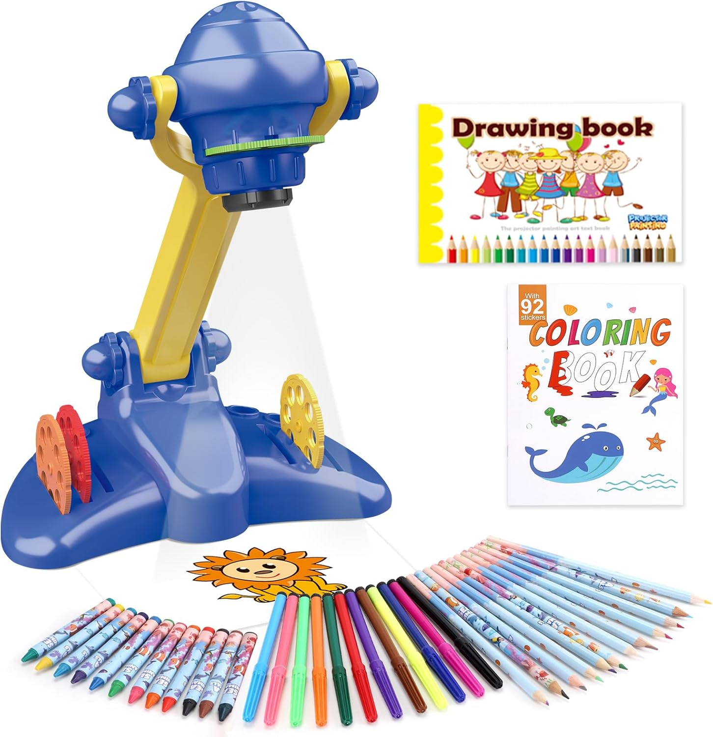 Drawing Projector for Kids, Art and Craft Kit, Including Colored Pencils, Crayons, Coloring Books,Toys for 3+ Year Old Boys (Blue Drawing Kit V2) image number 4