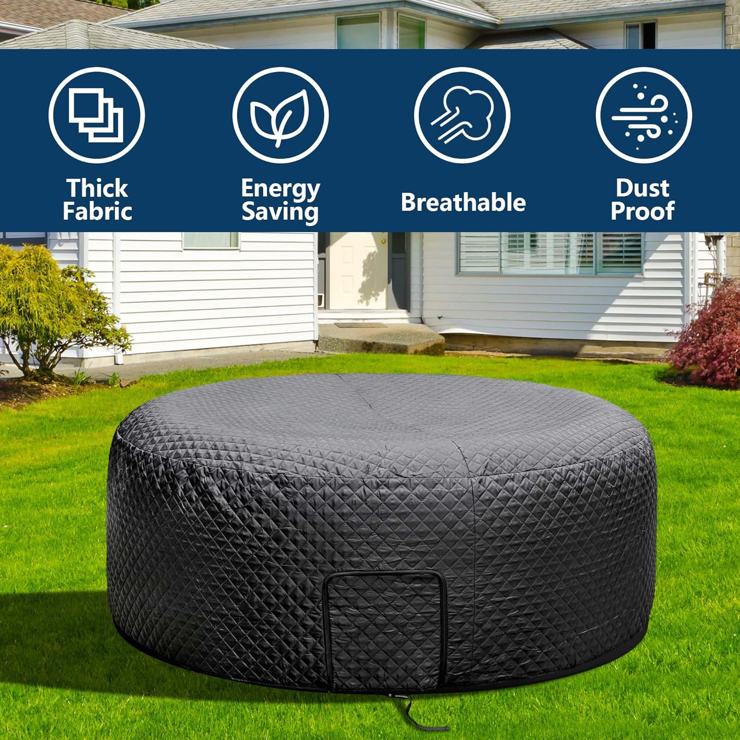 Tlswshsy 71'' X 27'' Insulated Inflatable Hot Tub Thermal Cover, Energy Efficient Hot Tub Cover with Zipper Door, Inflatable Hot Tubs Full Coverage for Keeping Warm Extra Insulation and Dustproof - 6.8 Ft image number 2