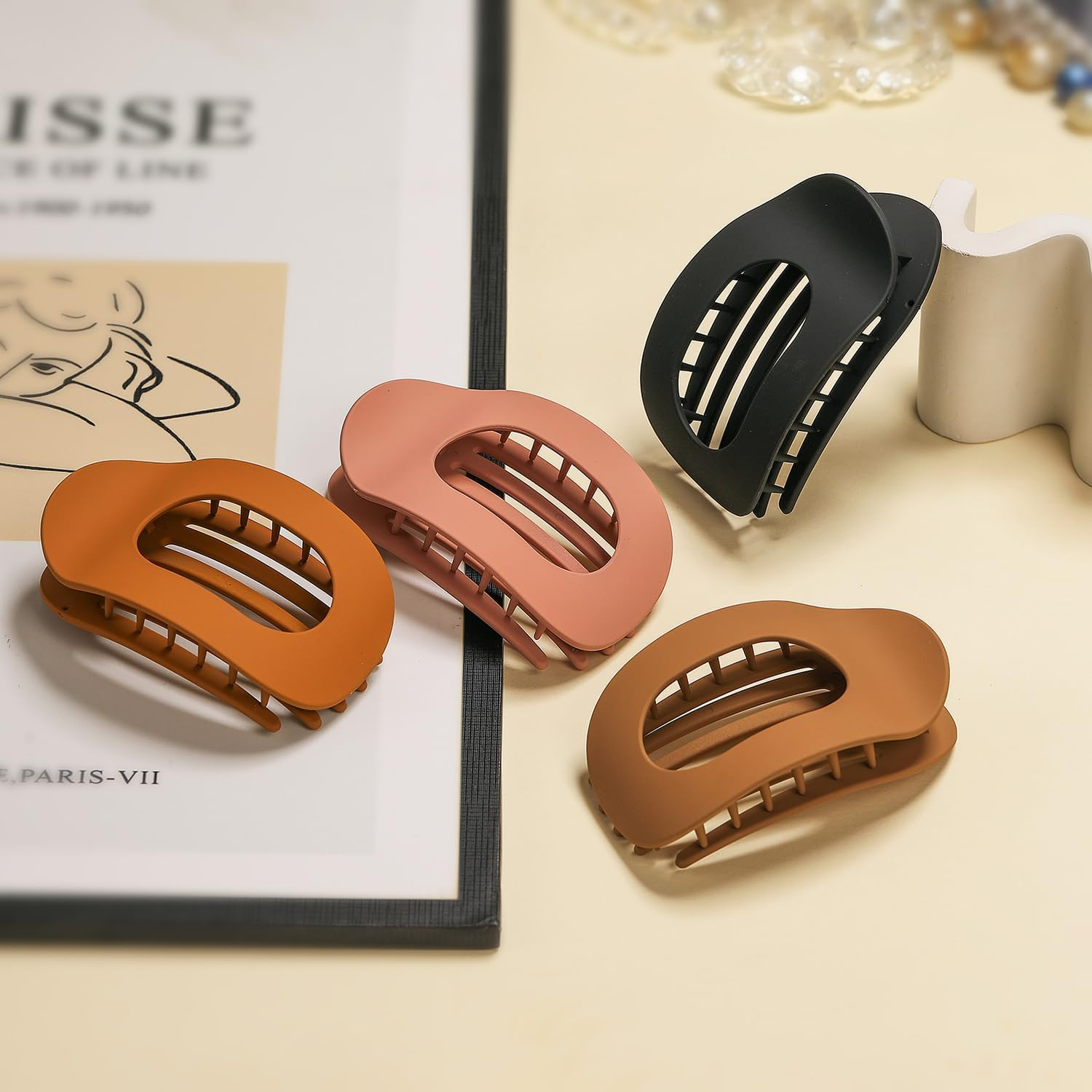 5 PCS Flat round Hair Claw Clips for Women & Girls, Durable French Barrettes with Comfortable Curved Design, Non-Slip Hair Clips for Thin to Thick Hair, Lying Down, Driving, Daily Use-Matte 1 - Leopard image number 5