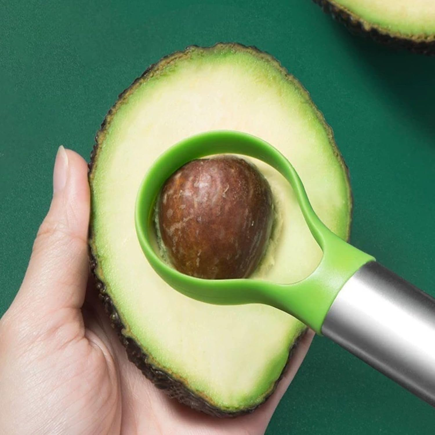 3-In-1 Avocado Slicer Tool, Emptycolor Stainless Steel Avocado Cutter, Pitter & Peeler, Multi-Function Avocado Tool for Slicing, Scooping, and Pit Removal, Kitchen Gadget with Green Plastic Handle image number 4