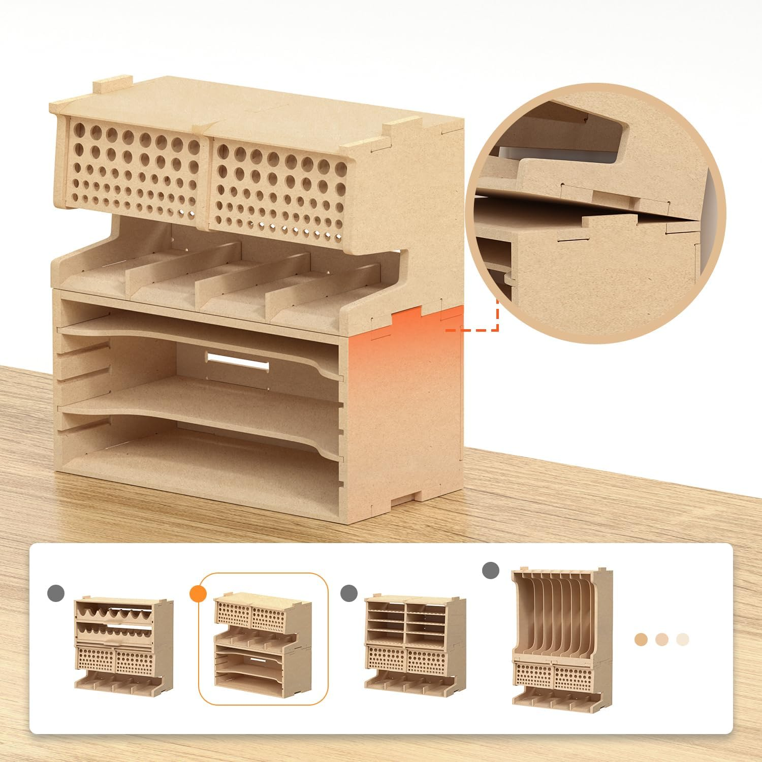Bucasso Wooden Model Kit Tool Storage Rack with 60 Holes, Brush/Paint Organizer with MDF Material, Craft Supplies Storage, Brush/Tool Holder, Suitable for Tamiya/Gundam Tools, GK6 image number 6