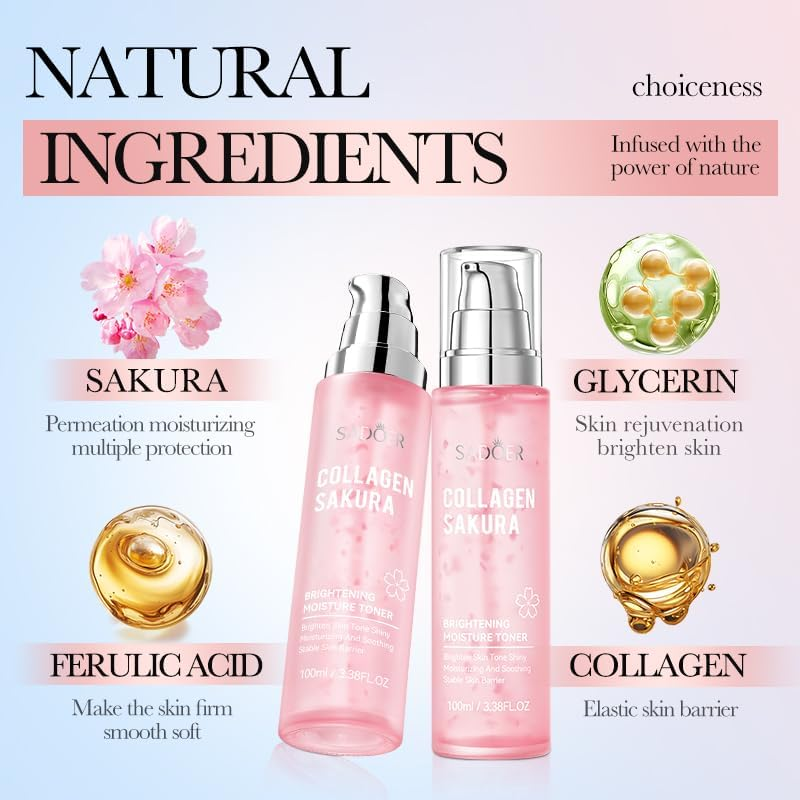 Sakura Collagen Brightening Moisture Toner, 100Ml, Hydrating, Moisturising, Soothing image number 6