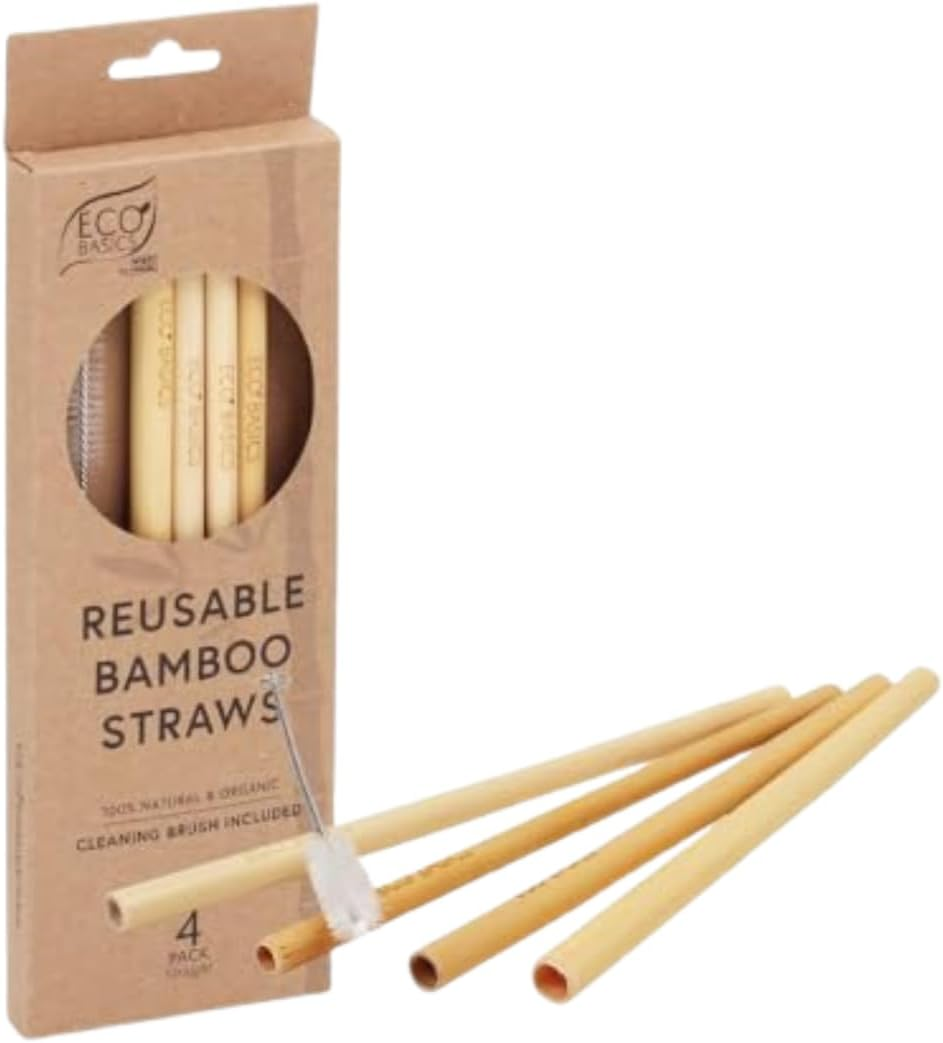 Eco Basics White Magic Reusable Bamboo Straws with Cleaner 4-Packs image number 2