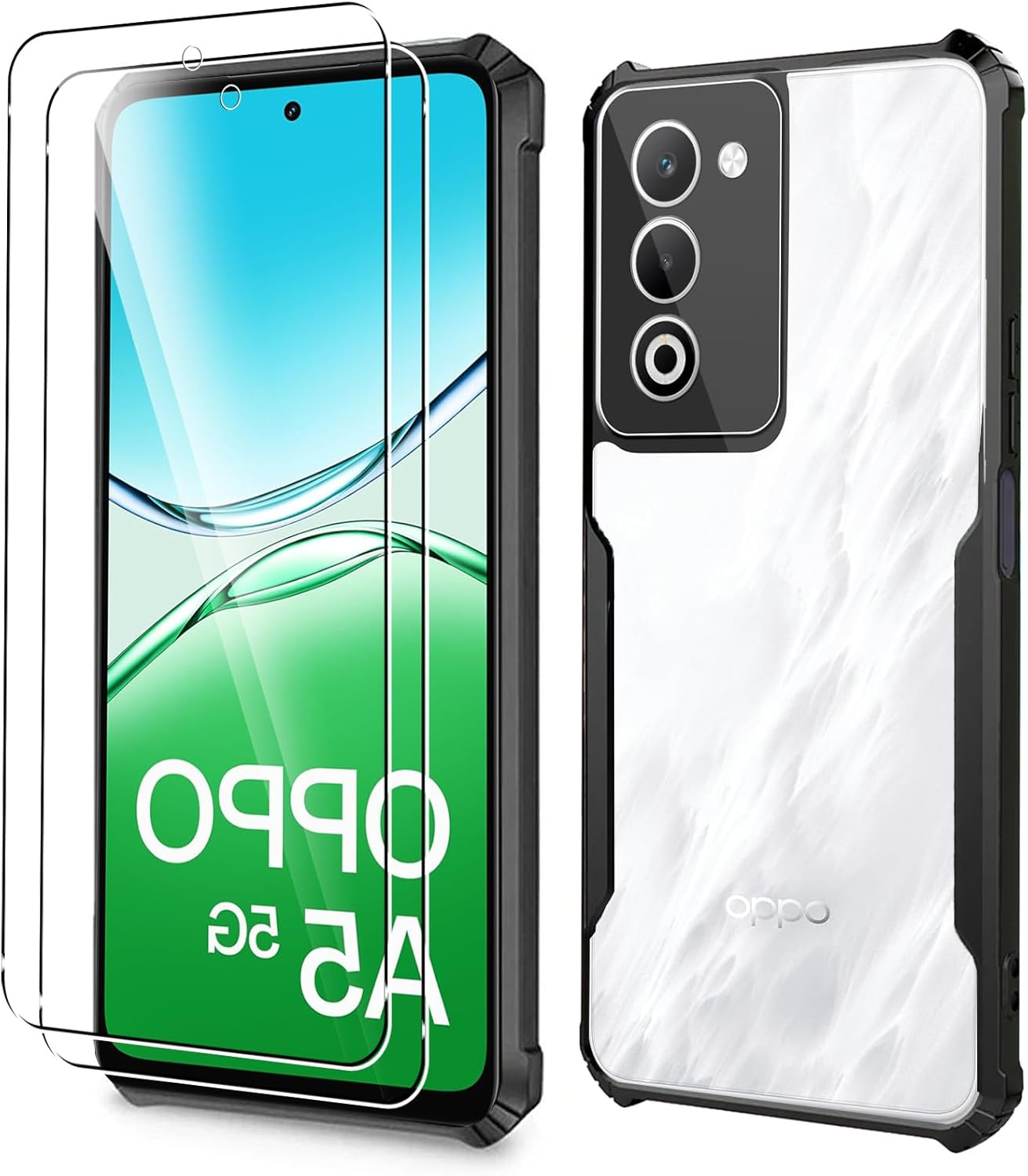 Case for Oppo A5 5G + Screen Protector, ELECTRO-WEIDEWORLD Hybrid Shockproof PC Back + TPU Frame Case with Corner Bumpers[Drop Protection], Ultra-Clear & Scratch Resistant Phone Case image number 3