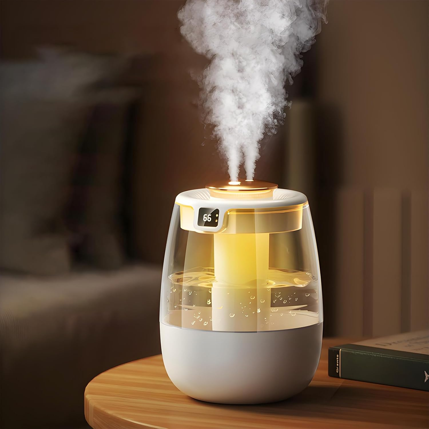 Air Humidifier, Mini USB Dual Spray Humidifier, 3 Spray Modes, UV Antibacterial Night Light, Humidity Display, Quiet, Air Humidifier for Bedroom Babies Room Desktop Office(White)