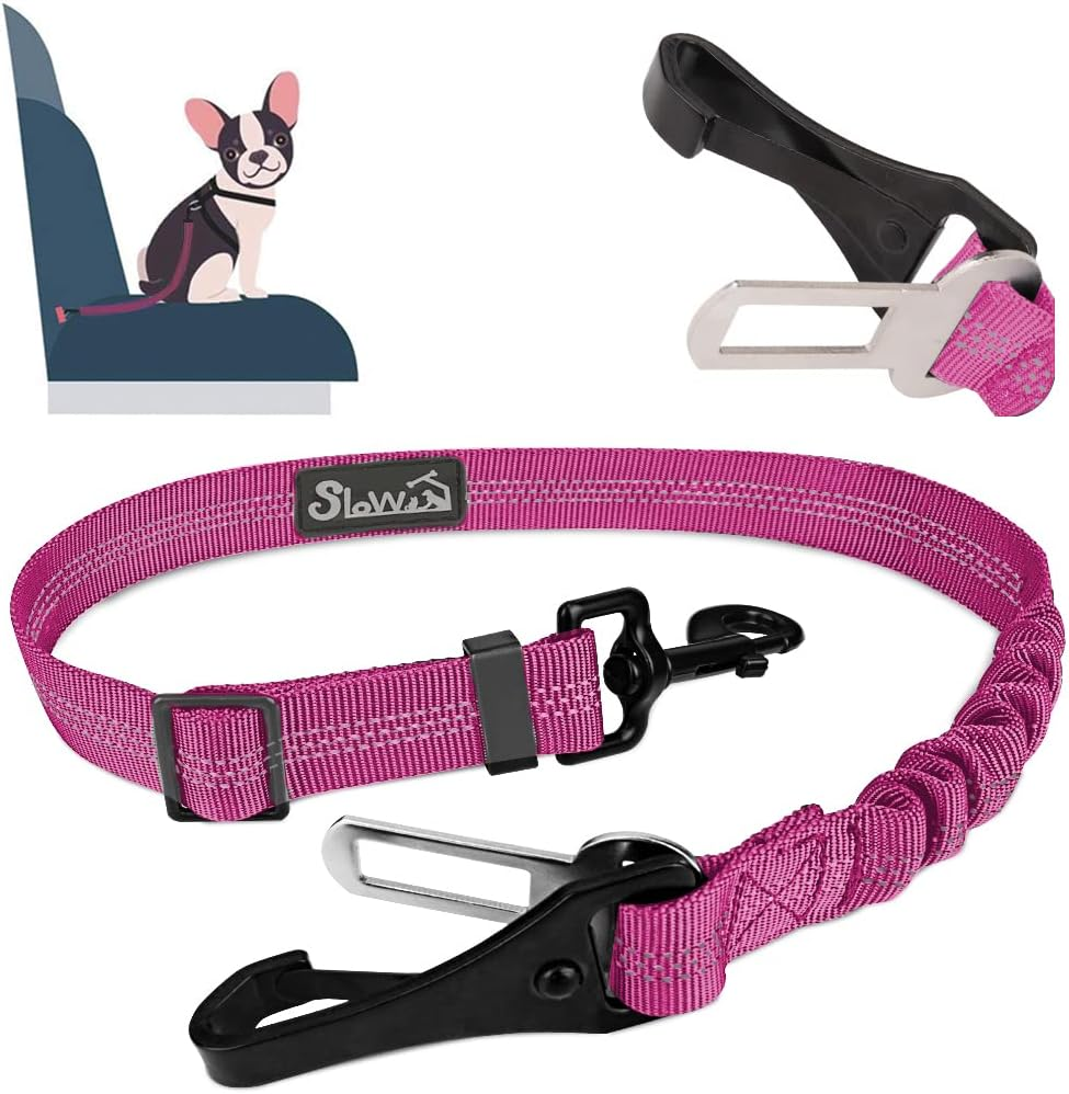 Slowton Dog Seat Belts for Car, 2 Packs Safety Dog Car Seat Belt Latch Bar Attachment Metal Buckle Dog Car Seatbelt Vehicle Trip Travel for Dogs Heavy Duty Elastic Tether for Daily Use in Car