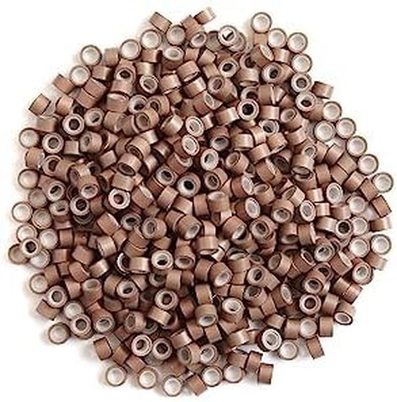 500Pcs 5.0X3.0X3.0Mm Silicone Micro Rings Links Beads for Hair Extensions (Light Brown) - Blonde image number 3