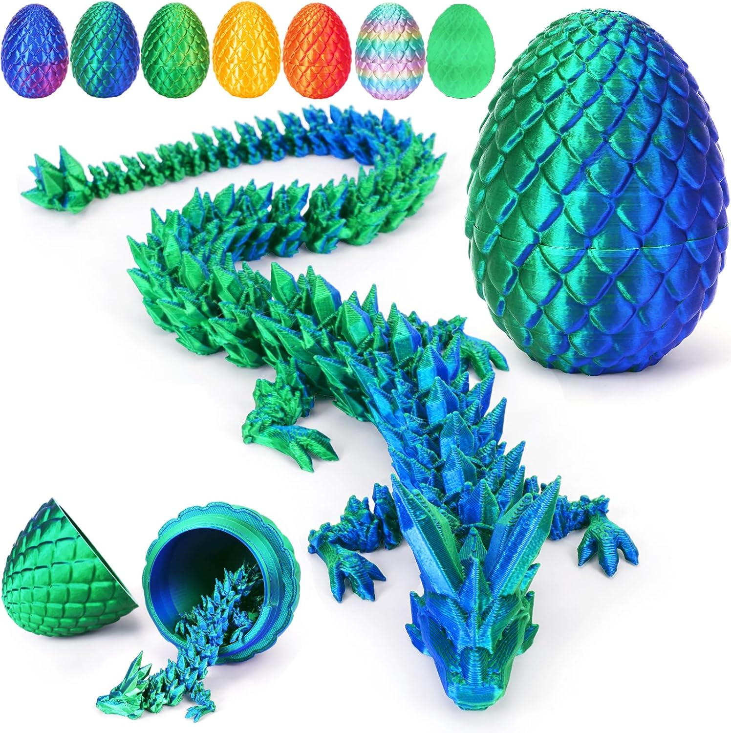 3D Printed Dragon Egg,Dragon Eggs with Dragon Inside,Crystal Dragon Fidget Toys,Full Articulated Dragon Dragon in Egg,Adults Fidget Toys for Autism ADHD (Laser Green-12Inch)