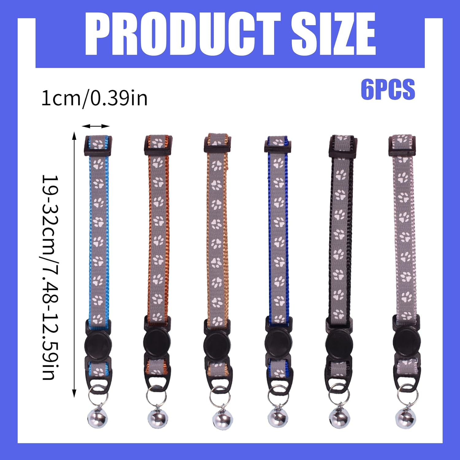 6 Pieces Pet Kitten Collars, Adjustable Kitten Collar, Reflective Cat Collar Pack with Bell, Kitten Collar Safety Quick Release Buckle, for Girl Male Cats Pet Supplies Stuff Accessories (Multicolorc) image number 3