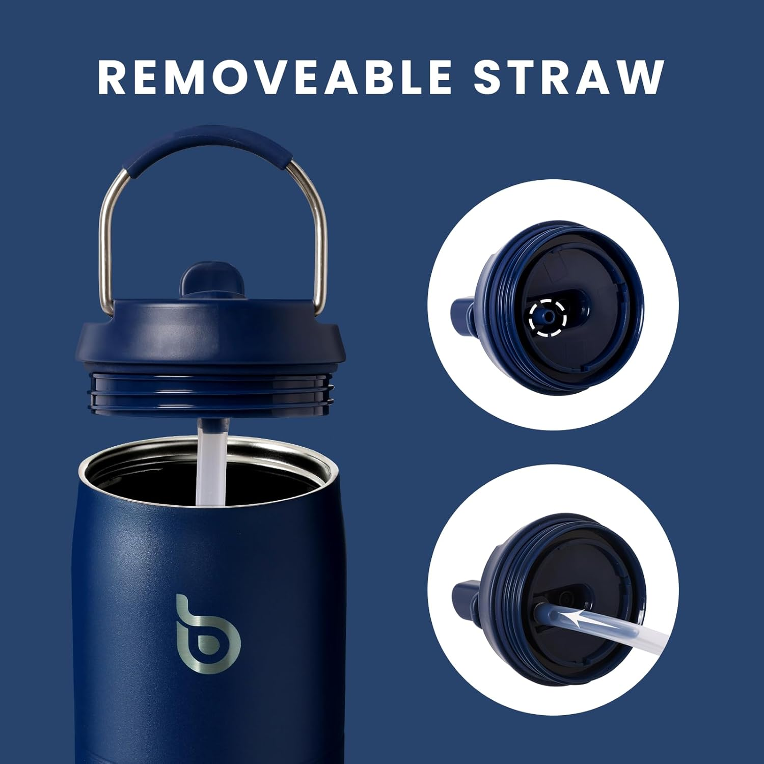 Bottle Bottle Stainless Steel Water Bottle with Straw and Lid 32Oz Vacuum Insulated Water Bottle Stay Cold for 24 Hrs, Hot for 12 Hrs, Leak-Proof Wide Mouth Water Bottles for Men,Indigo Blue - Black image number 7