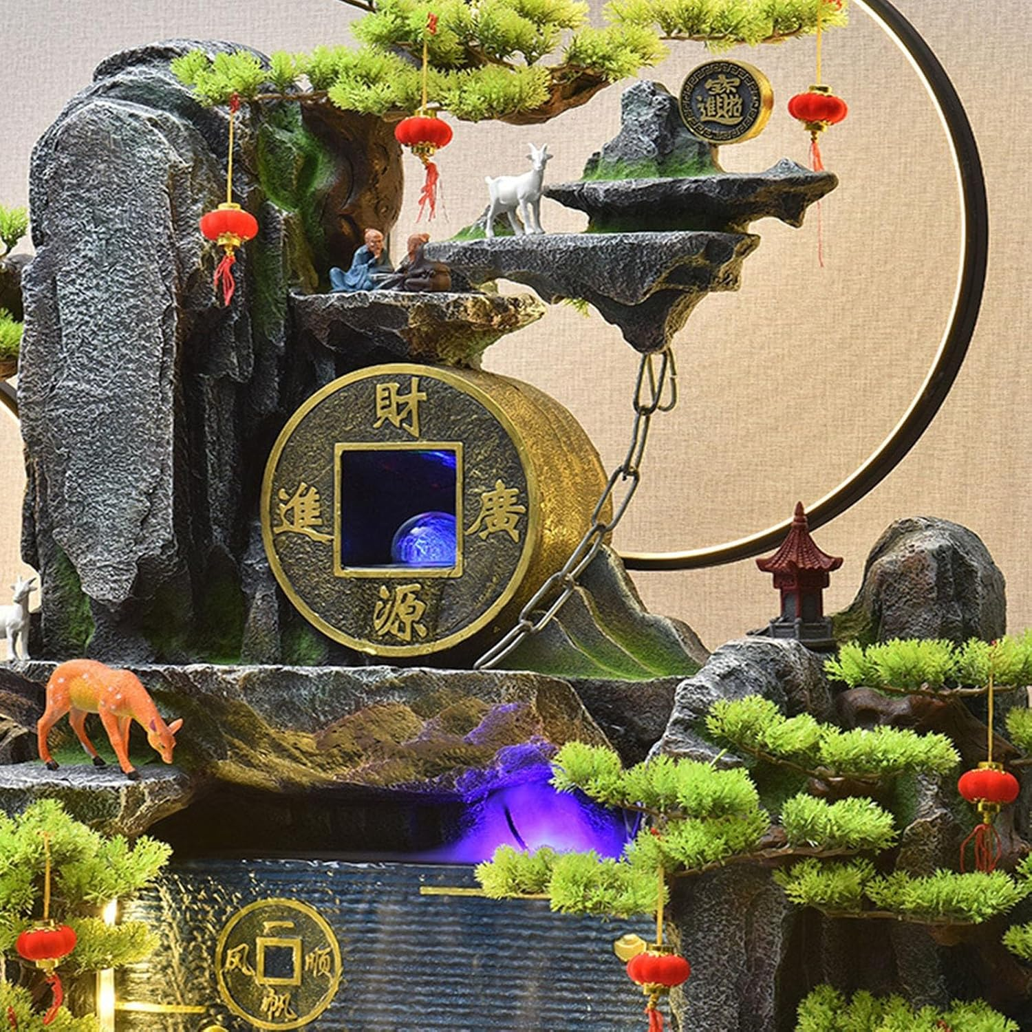 Outdoor Fountain Floor Standing Fountain for Living Room with Fish Pond, Office Lobby Decor with Rockery Waterfall, for a Serene Home Environment(Small) image number 6