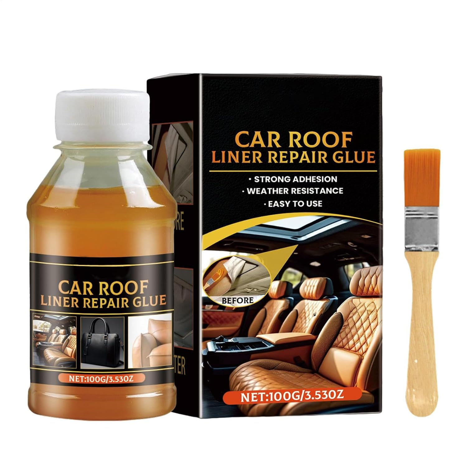 Car Roof Liner Repair Glue - 100G Car Upholstery Glue,Strong Adhesive with Brush, inside Repair for Leather Polyester Sponge Canvas image number 2