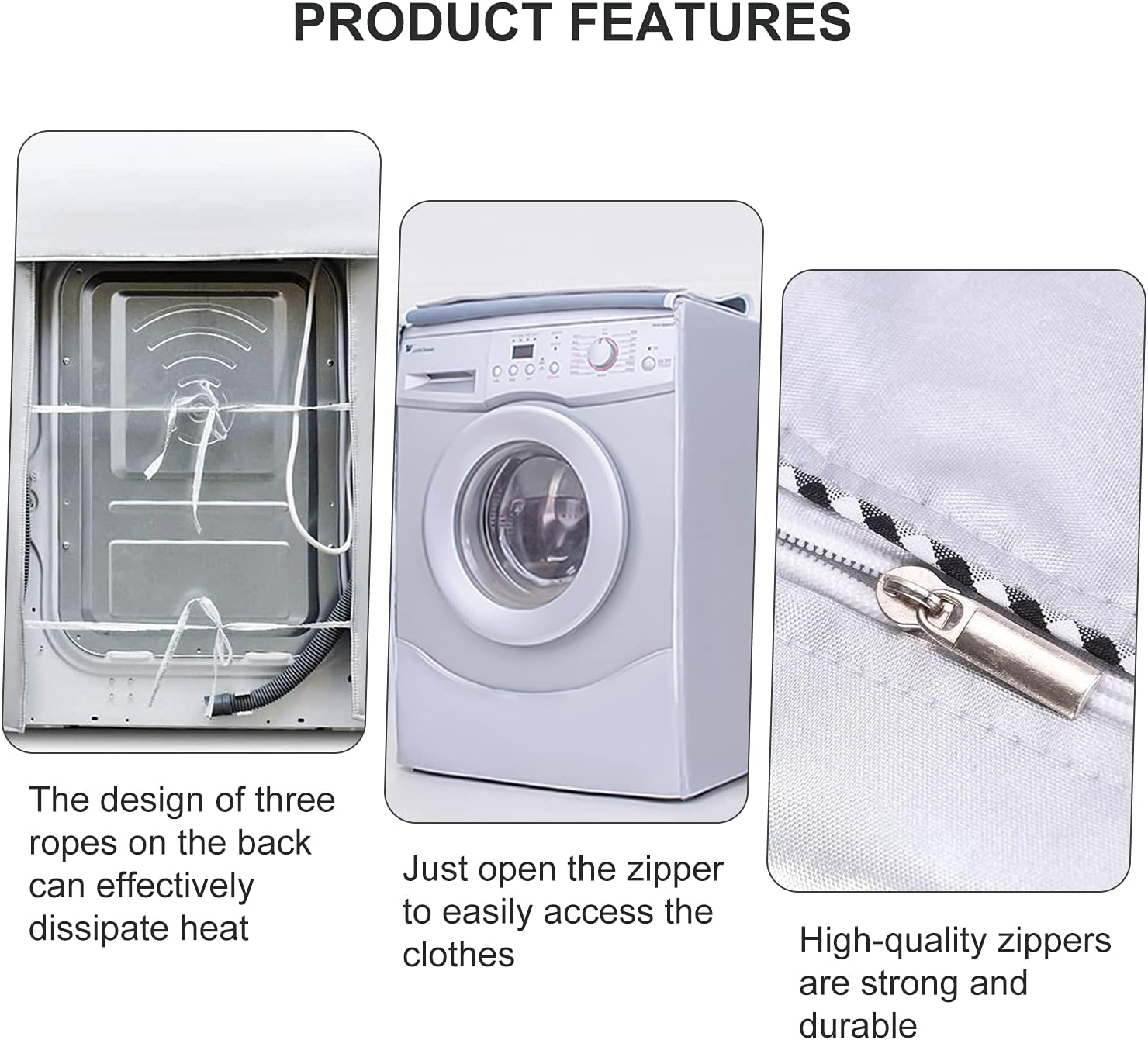 Washing Machine Cover, Washer/Dryer Cover Sunscreen Dustproof Cover with Zipper for Front Load Washer Protection, Waterproof UV Resistant Anti-Aging Washing Machine Dryer Lid, 85 * 60 * 55 Cm image number 5