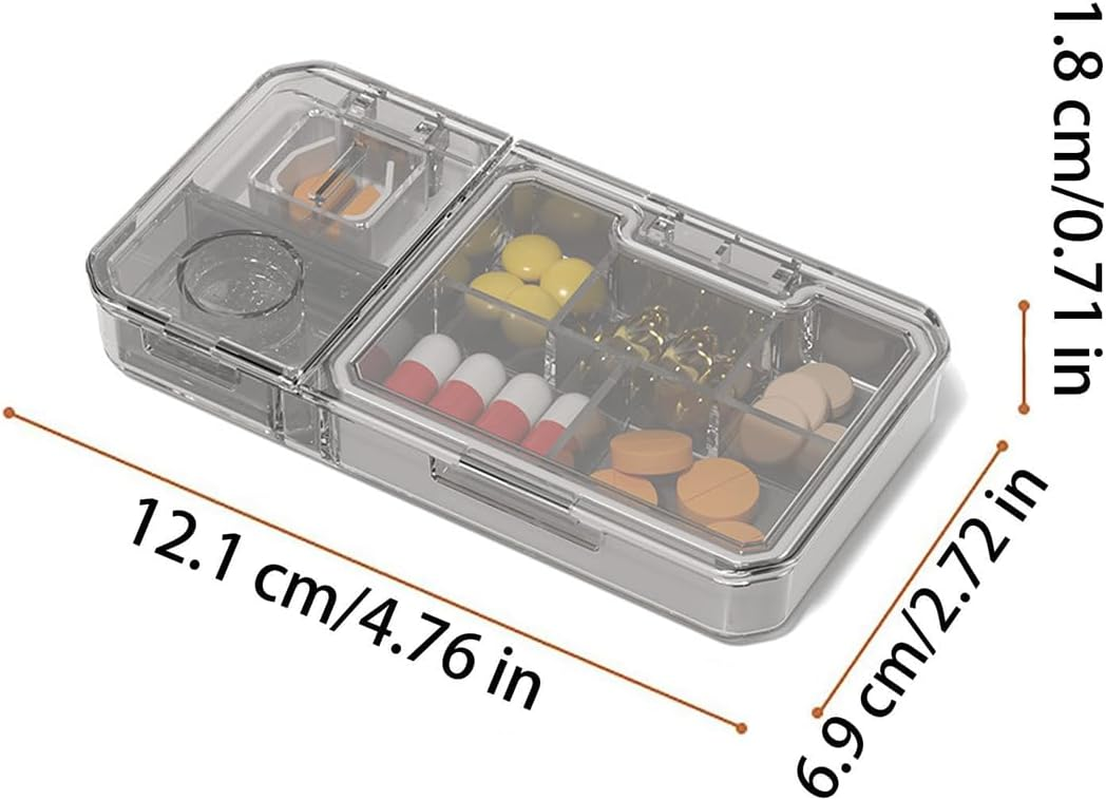 Travel Medicine Pill Organizer with Cutter Crusher, Large Capacity 5 Compartment Pill Crusher Pill Box,Hold Vitamins Medication Supplements image number 3