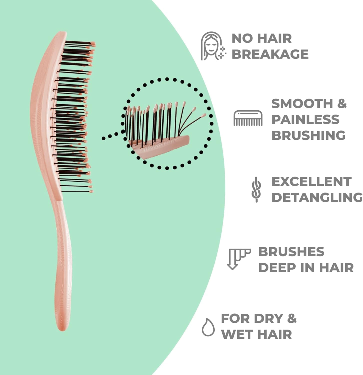 Ninabella Organic Detangling Hair Brush for Women, Men & Children - Does Not Pull on Hair - Hair Straightening Brushes for Straight, Curly & Wet Hair - Unique Wave Hairbrush Rose Gold - Rose Gold image number 4