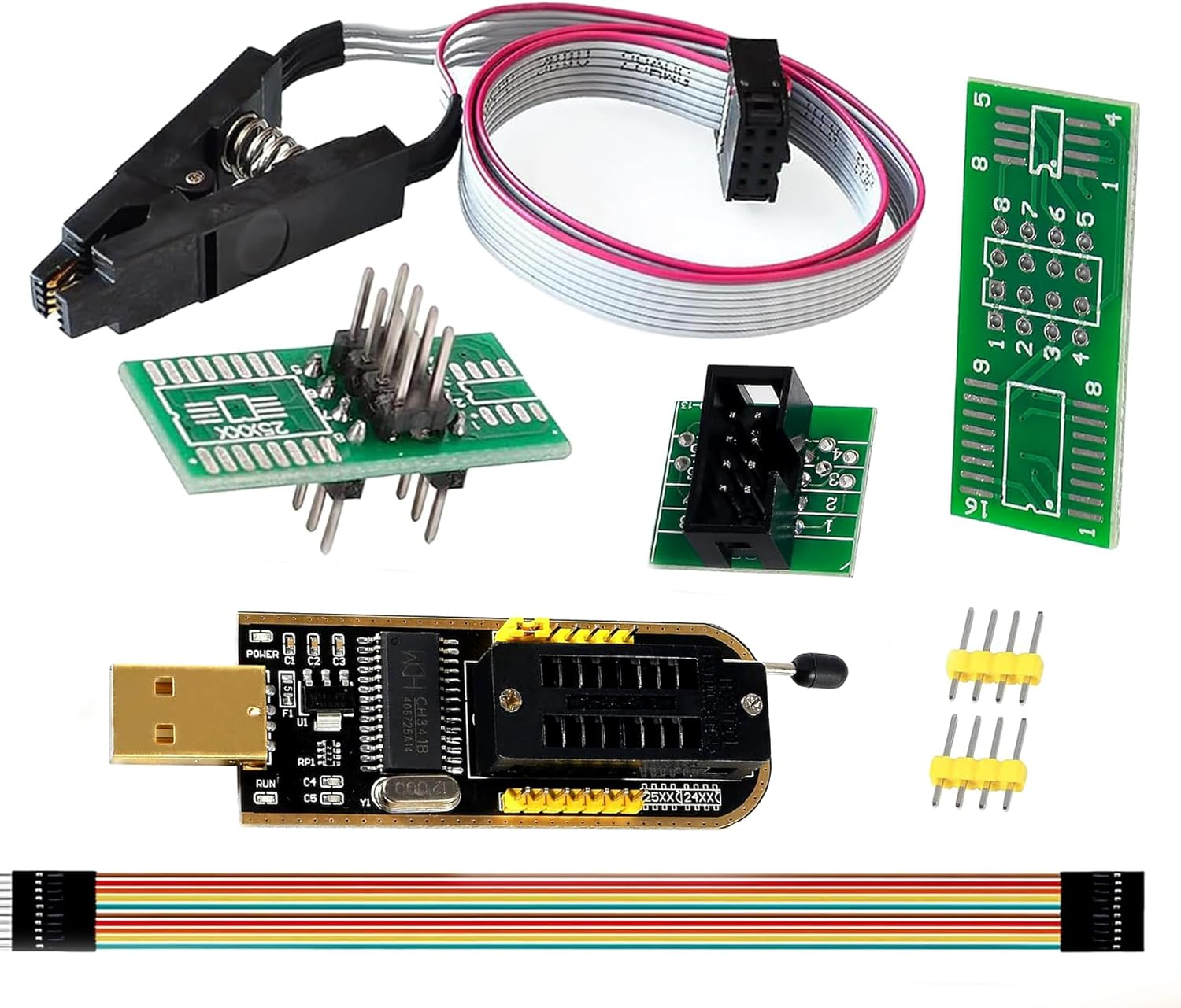Double Clip+ USB SOIC8 SOP8 Flash Chip IC Test Clips Socket Adpter Programmer BIOS + CH341A 24 25 Series for EEPROM Flash BIOS USB Programmer Module