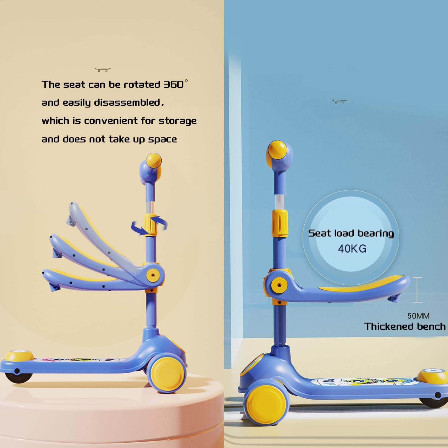 Xcjump 4 in 1 Convertible Kick Scooter for Kids Scooter 3 Wheels Foldable Scooter Tricycle image number 6