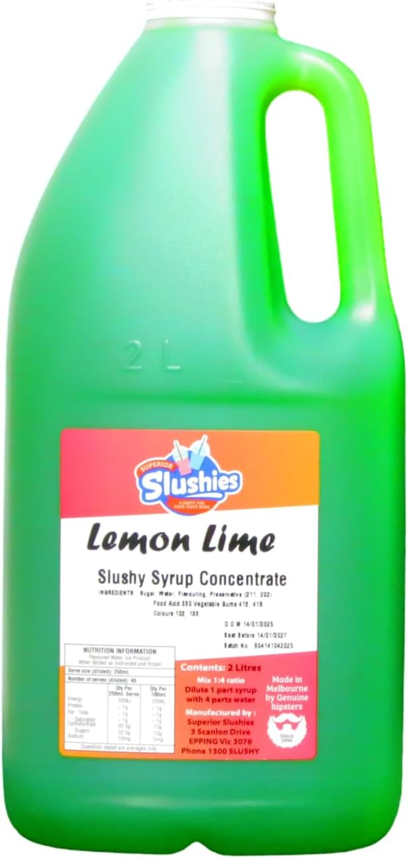 Superior Slushies Lemon Lime Slushy Syrup Concentrate &ndash; Zesty Citrus Flavour &ndash; Premium Slushie Mix for Frozen Drink & Cocktail Machines &ndash; 2L Bottle