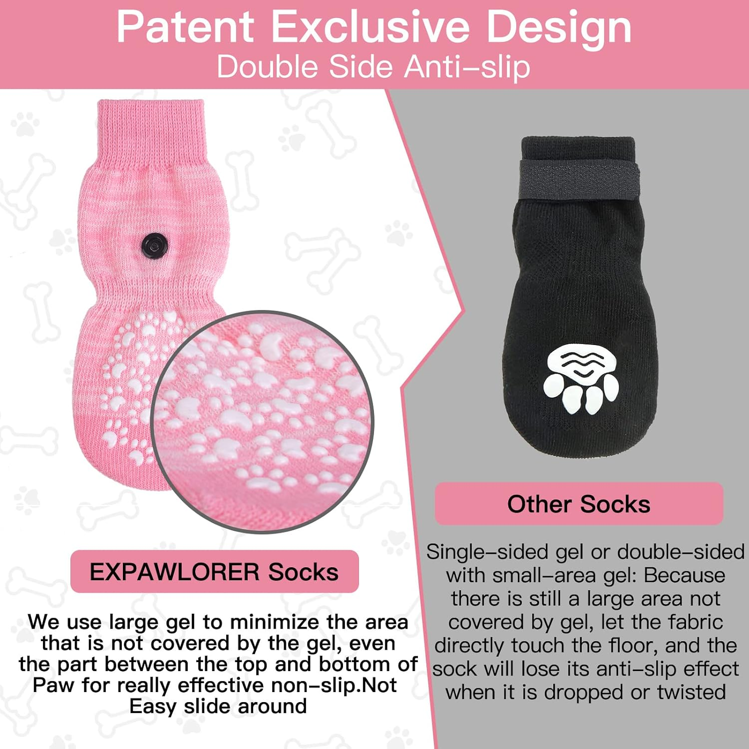 EXPAWLORER anti Slip Dog Socks to Prevent Licking Paws, Dog Shoes for Hot Pavement, Dog Booties for Small Medium Large Senior Dogs, Traction Control Boots & Paw Protectors for Hardwood Floors image number 1