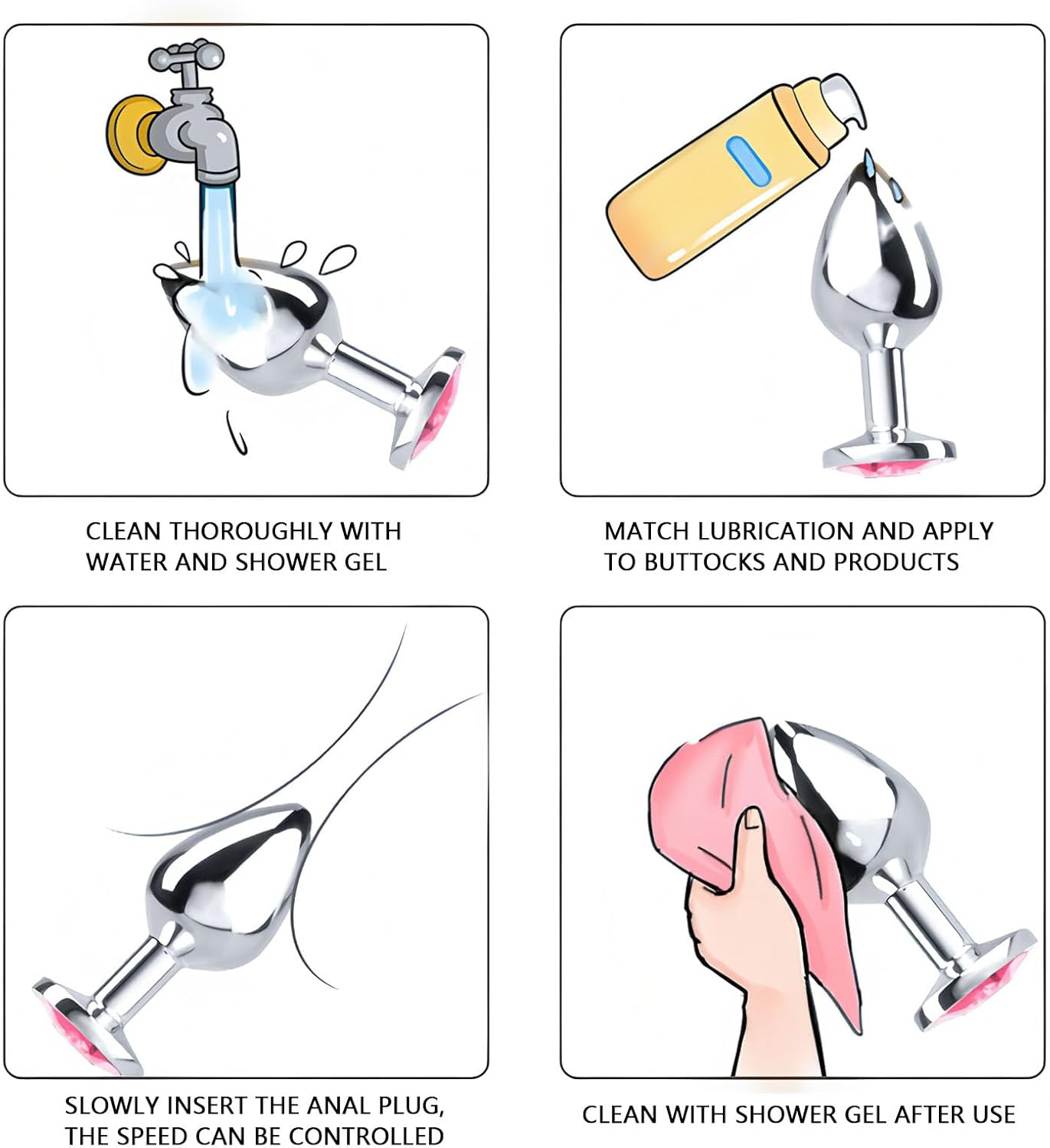 5 PCS Different Sizes Butt Plug Set for Women & Men - Beginner to Advanced Anal Sex Toys for Couples - Stainless Steel & Jewel Design（Pink）