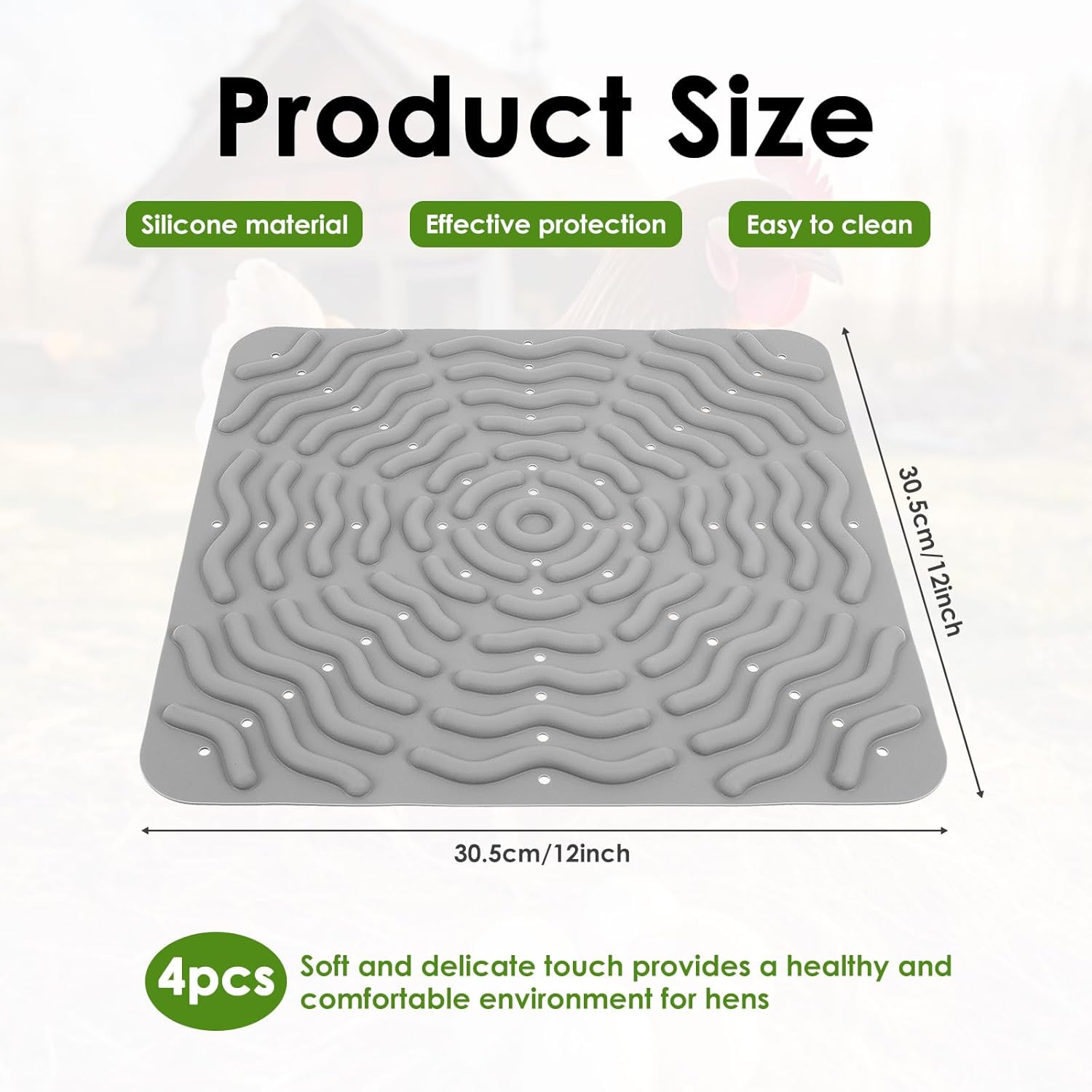 4 PCS Chicken Nesting Pad 12 Inch Washable Chicken Laying Pads Reusable Soft Silicone Hen Nesting Mats Laying Egg Mat for Hens Laying Egg image number 4