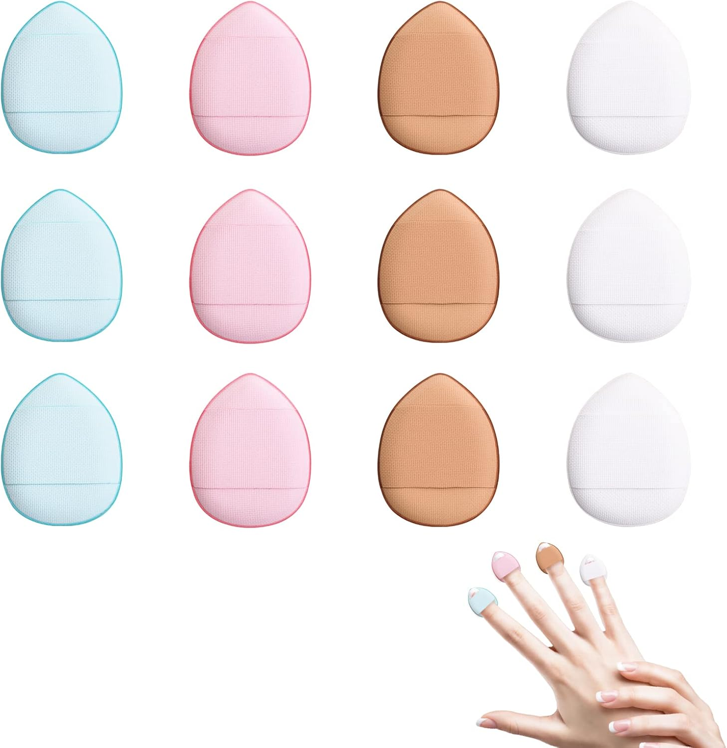 Sibba 12 Pieces Sponges Powder Puff with Finger Holder Strap Mini Beauty Blender Face Eyes Makeup Pads for Liquid Foundation Halloween Costume Festival Make up Cosmetic Wet Dry Tool image number 4