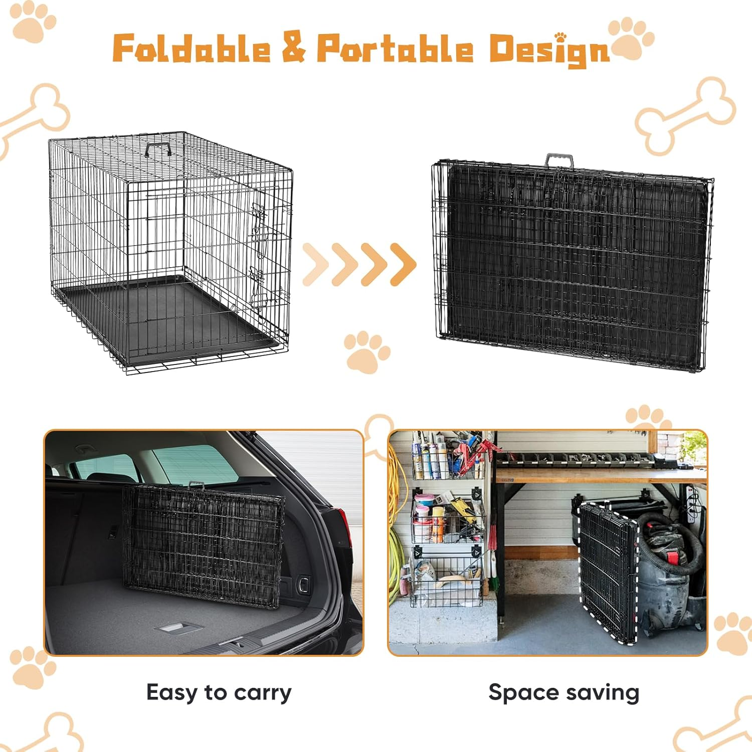 DUMOS Dog Crate, 24 Inch Small Double Door Dog Cage with Divider Panel and Plastic Leak-Proof Pan Tray, Folding Metal Wire Pet Kennel for Indoor, Outdoor, Travel image number 4