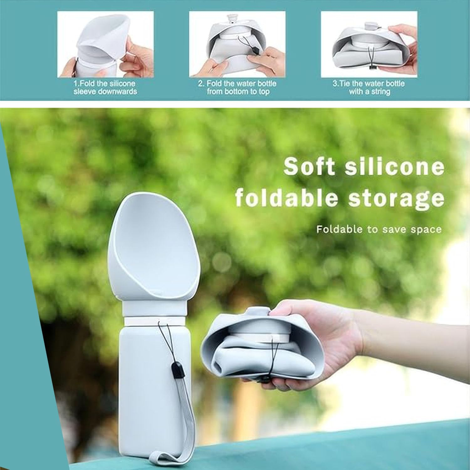 Shengsenfu 18.6 Oz Pet Cat Dog Water Bottle Portable Soft Silicone Leak Proof Foldable, Easy to Clean Dog Drinking Dispenser, Walking Hiking Camping Beach, Travel with Lead Leash Accessory, Dogs Cats image number 6