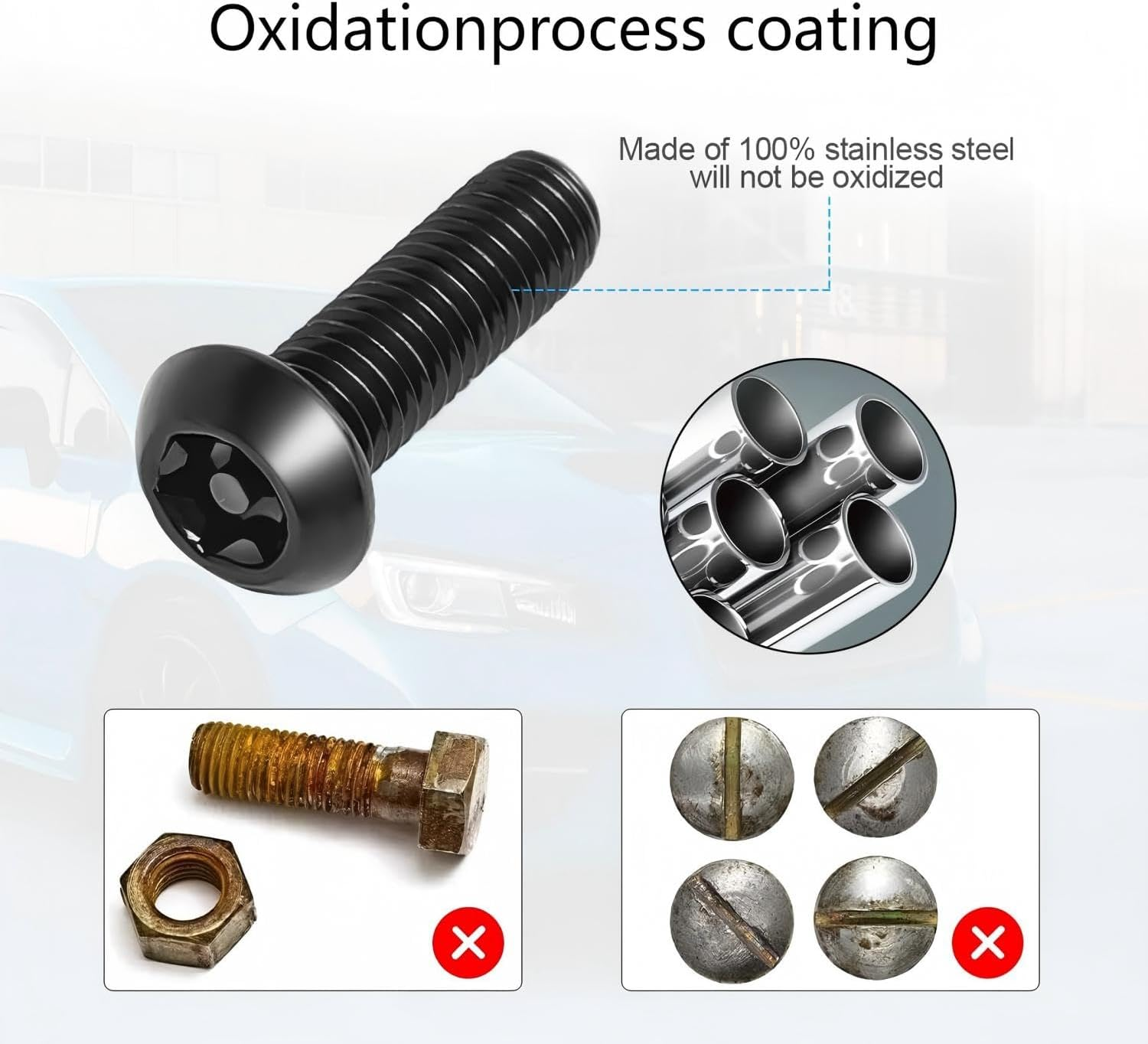 Stainless Steel Anti-Theft License Plate Screws Kit, M6 1/4-Inch Tamper Proof Hardware with Fastener Nuts, Caps for Front Rear Frame Mounting image number 4