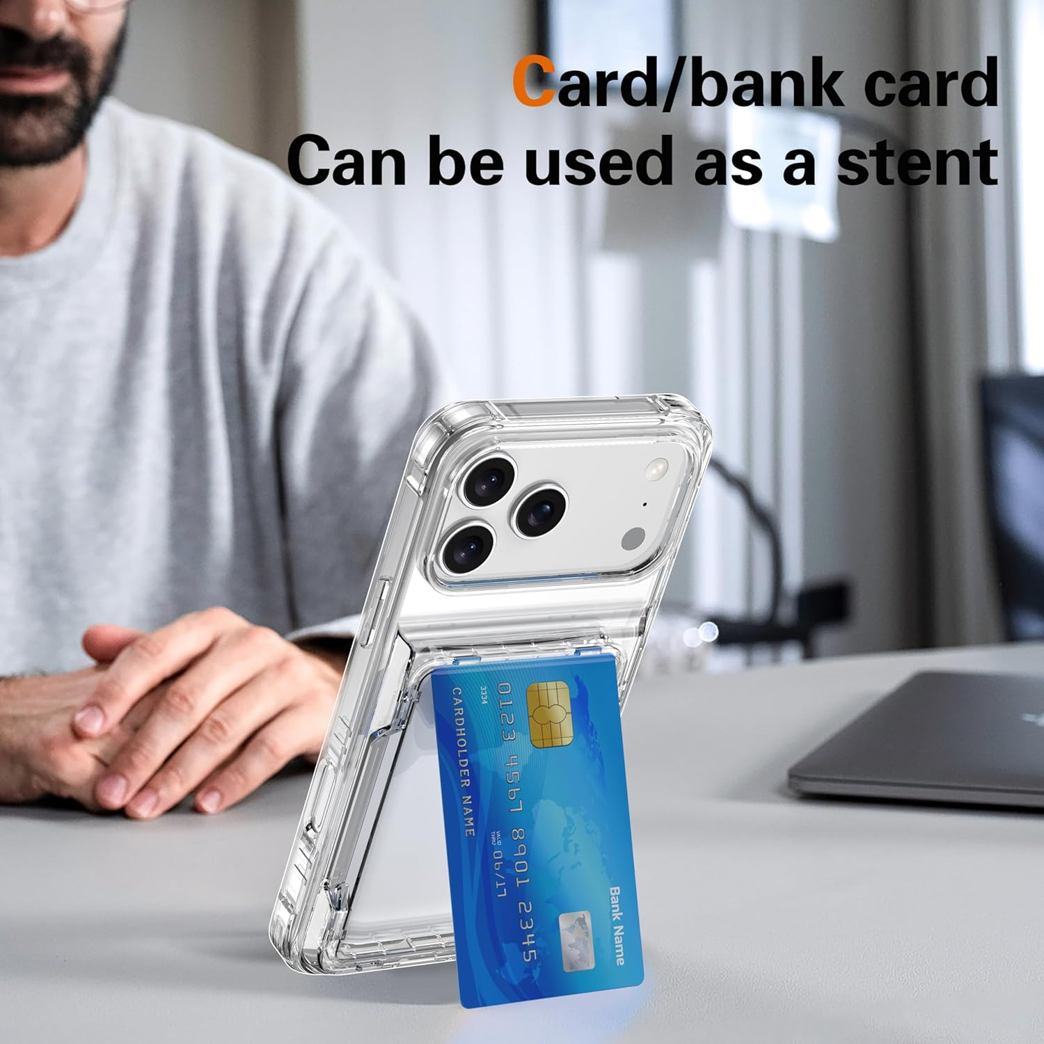 Jusisfone for Iphone 17 Pro Case Case with Card Holder [4 Cards], Crystal Clear Case [Anti-Yellow] Heavy Duty Protection Shockproof Anti-Scratch Cover Wallet Case for Iphone 17 Pro 6.3 Inch image number 1