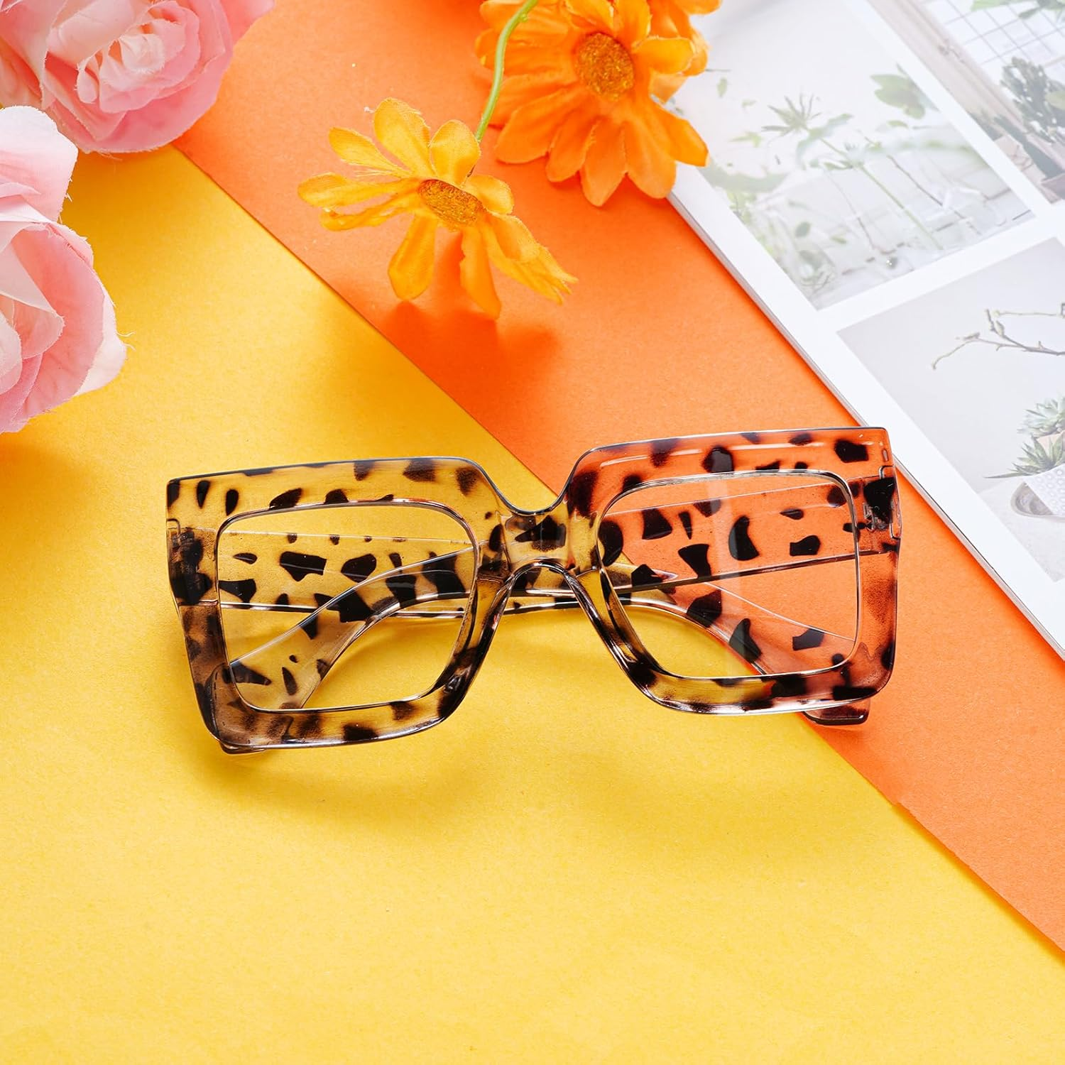 Hoyuwak Oversized Square Blue Light Glasses Big Frame Computer Eyewear Thick Fashion Clear Glasses for Women Fashion image number 2