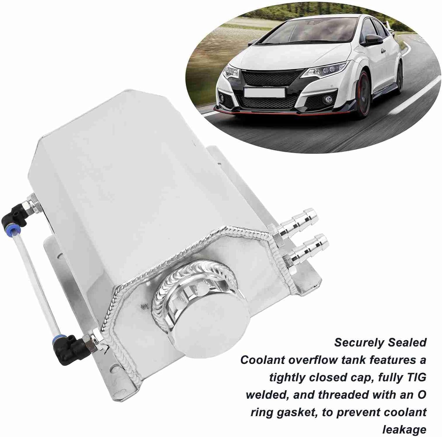 Coolant Expansion Tank 2L Capacity, Securely Sealed, Aluminum Alloy Material, Sturdy Construction, Fit for Subaru Enhances Engine Performance (Silver) image number 4