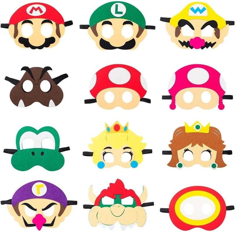 12PCS Super Mary Mask Mario Felt Masks Role Play Bros Kids Party Favors,Game Themed Party Supplies Dress up Masks Birthday Cosplay Mask Cosplay Photo Booth Prop for Boys Girls Birthday Gift image number 1