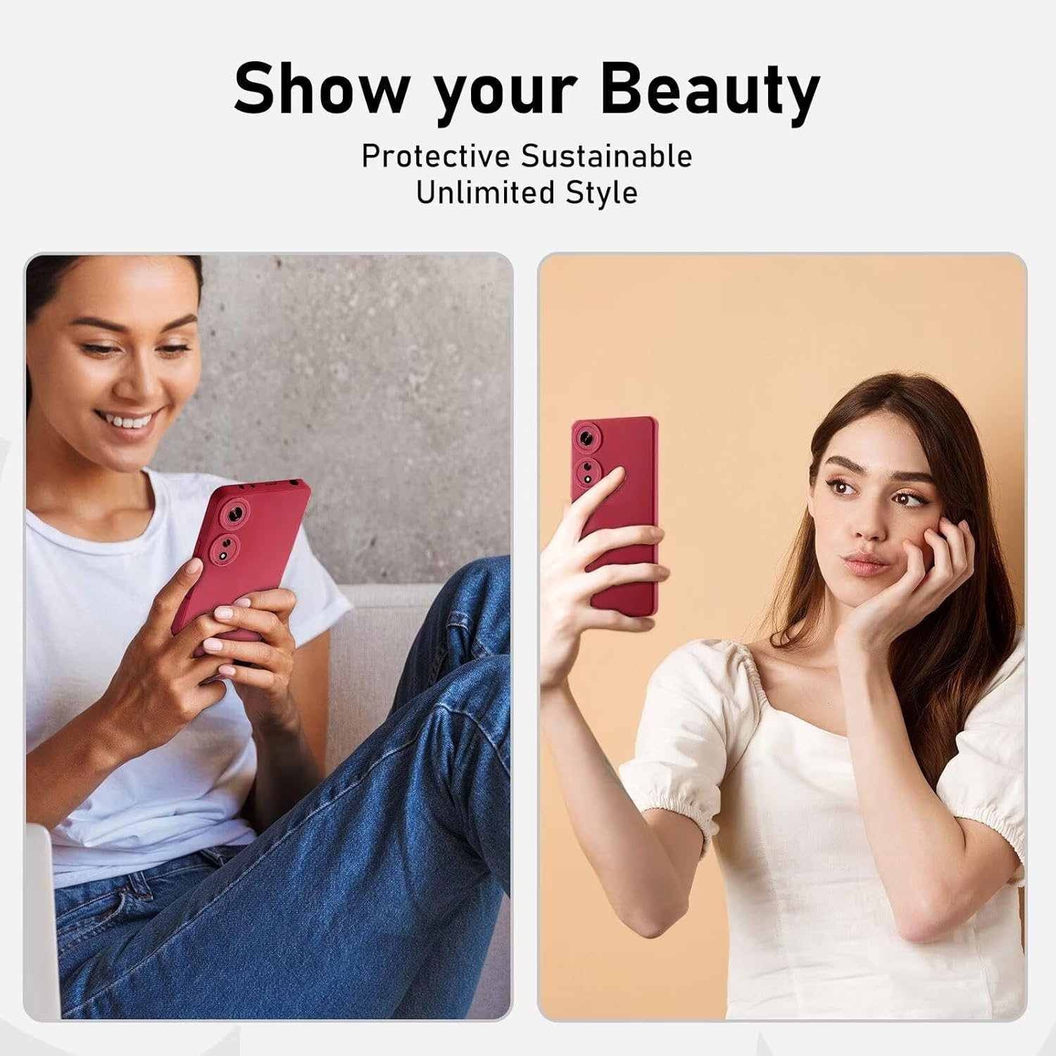 LENGRACE Case for Oppo A58 5G/A58X/A78 5G Soft Silicone Case, Premium Silicone Case for Oppo A58 5G/A58X/A78 5G Shockproof TPU Scratch-Resistant Full Body Protective Mobile Phone Case Red Wine image number 7