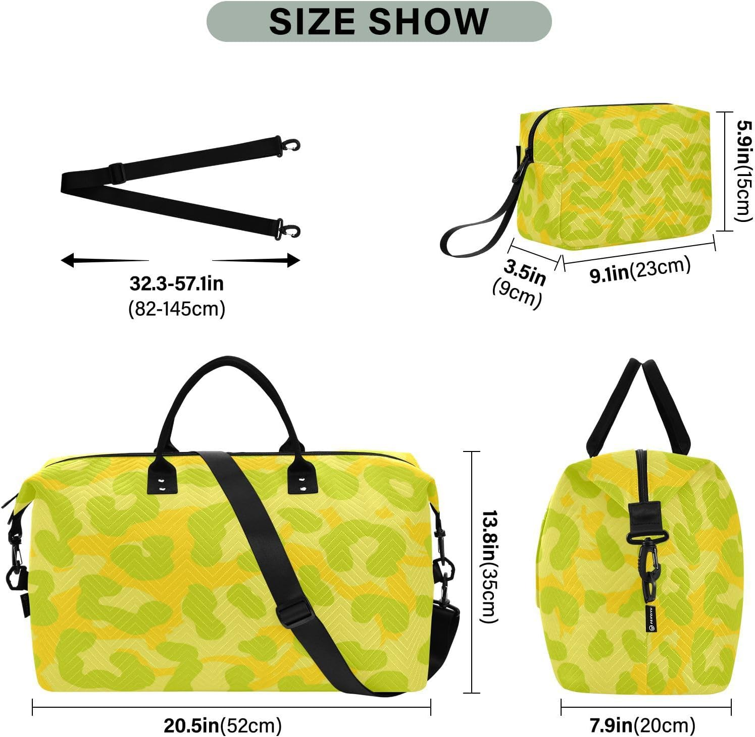 Yellow Leopard Neon Style Large Travel Duffel Luggage Travel Weekender Gear Bag Gym Tote Bag with Toiletry Bag for Workout 2 Pcs Set, Yellow Leopard Neon Style, 1 Size image number 5