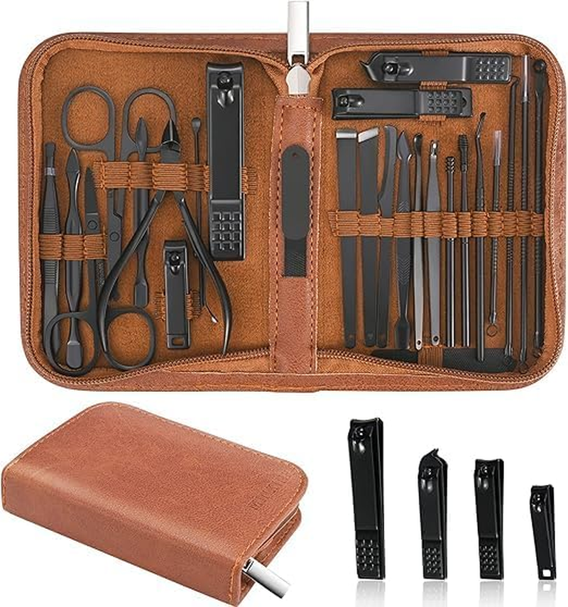 26-Piece Professional Manicure Set, Stainless Steel Nail Care Kit with Brown Travel Case image number 4