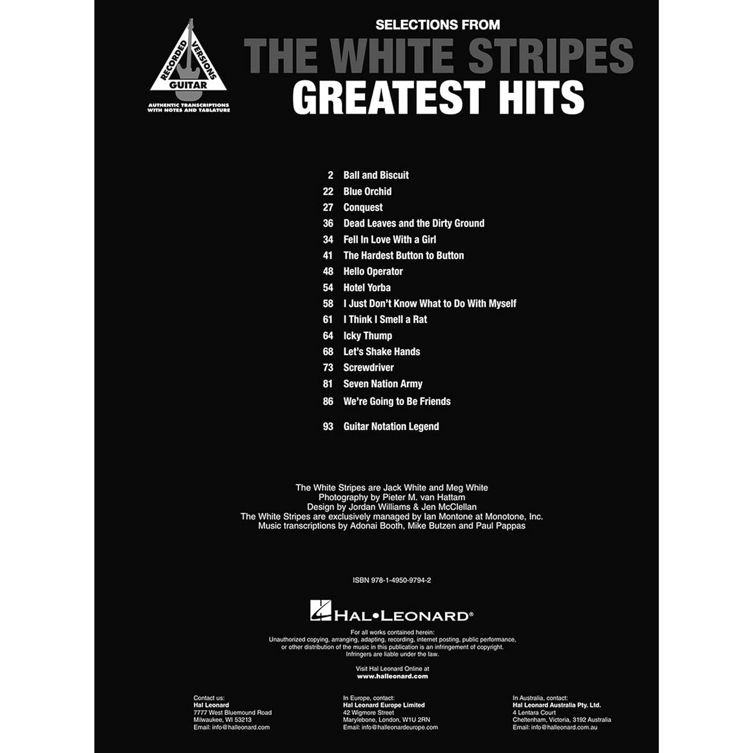 Selections from the White Stripes Greatest Hits Guitar Transcriptions