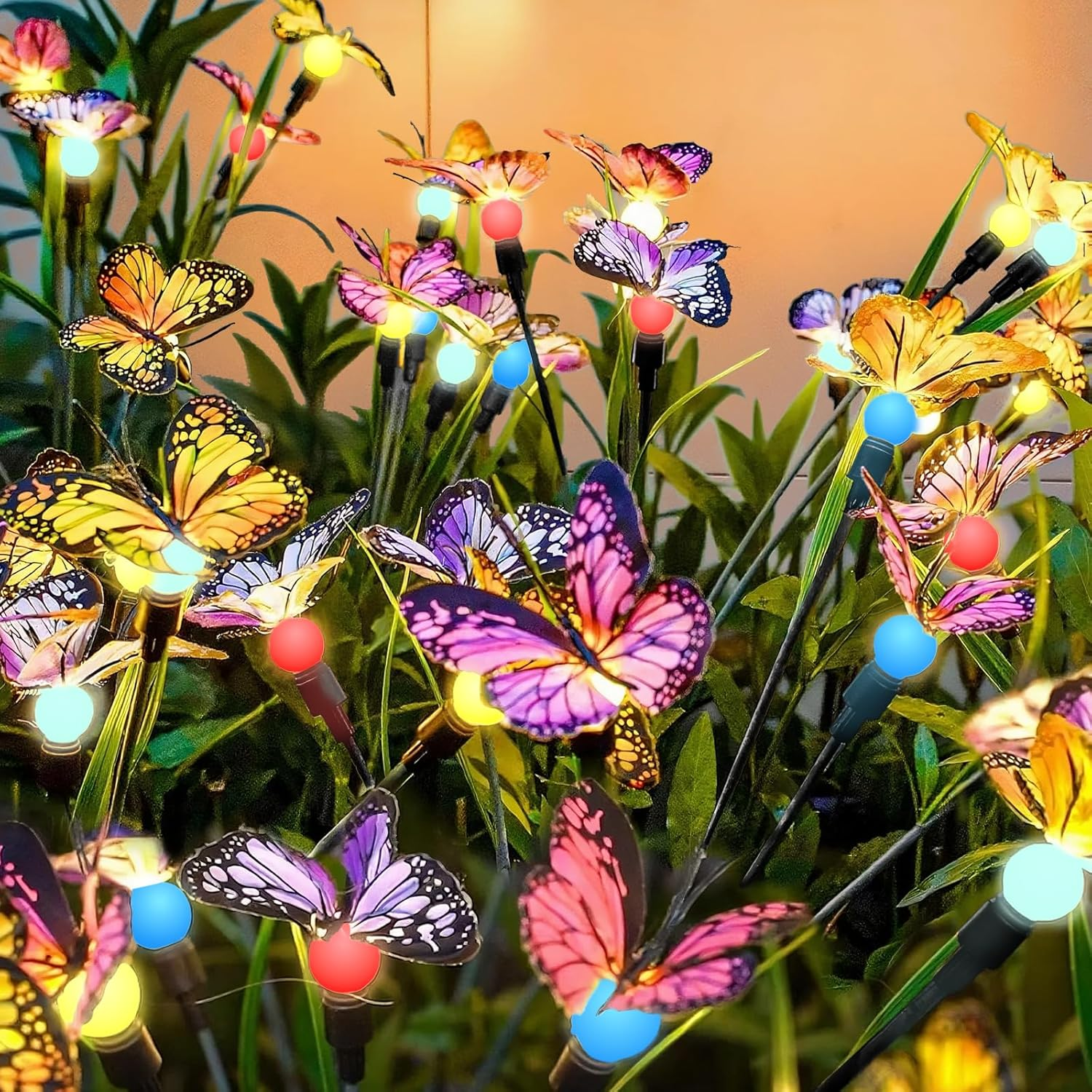 Solar Garden Lights 2 Pack, Waterproof 4 Color Changing Solar Lights Outdoor,16 Big Butterflies Solar Swaying Lights, Swaying Butterfly Lights for Patio Pathway Outdoor Decor image number 1