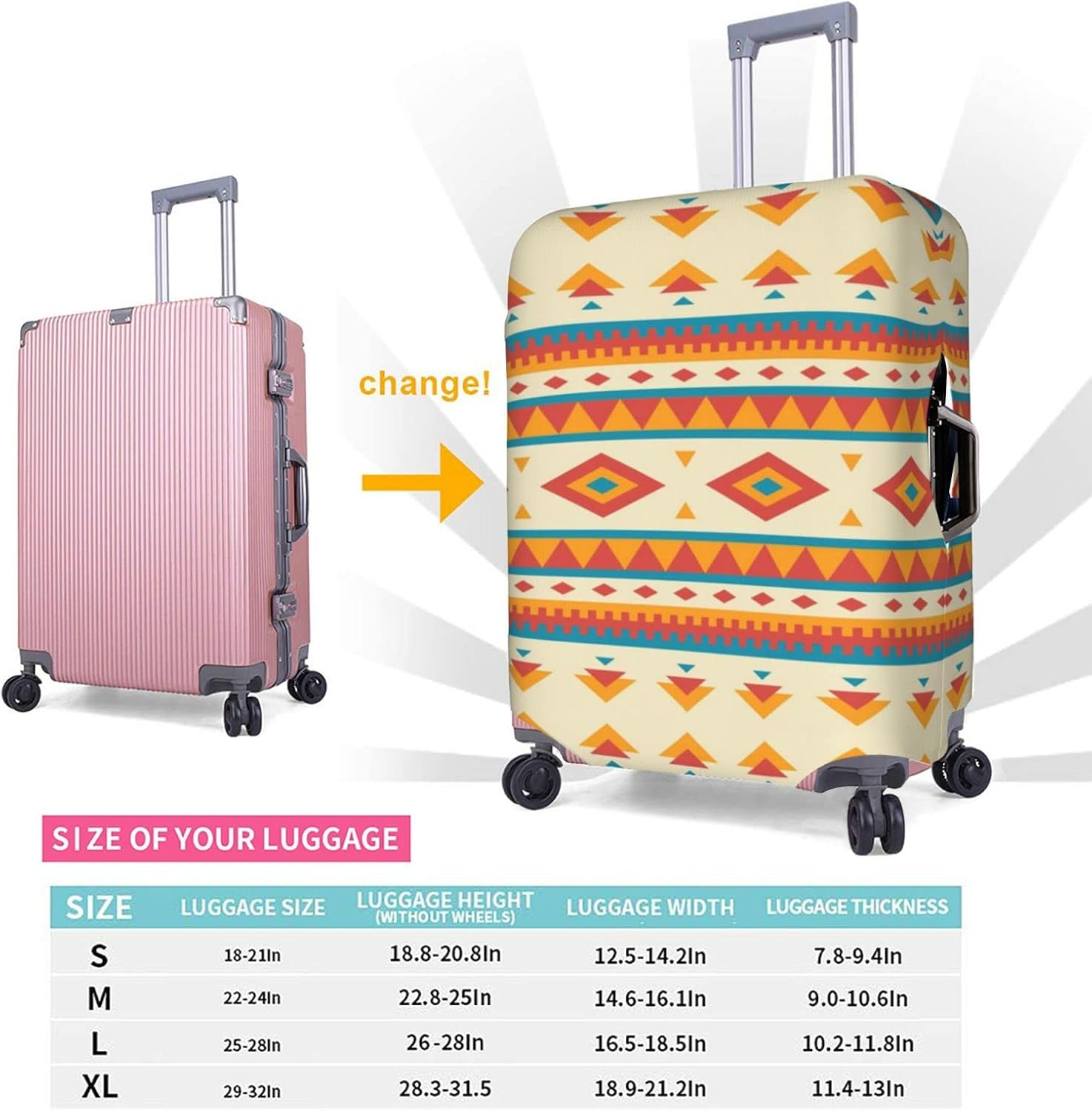 Native American Luggage Cover Anti-Scratch Suitcase Protector Fits 18-32 Inch Luggage